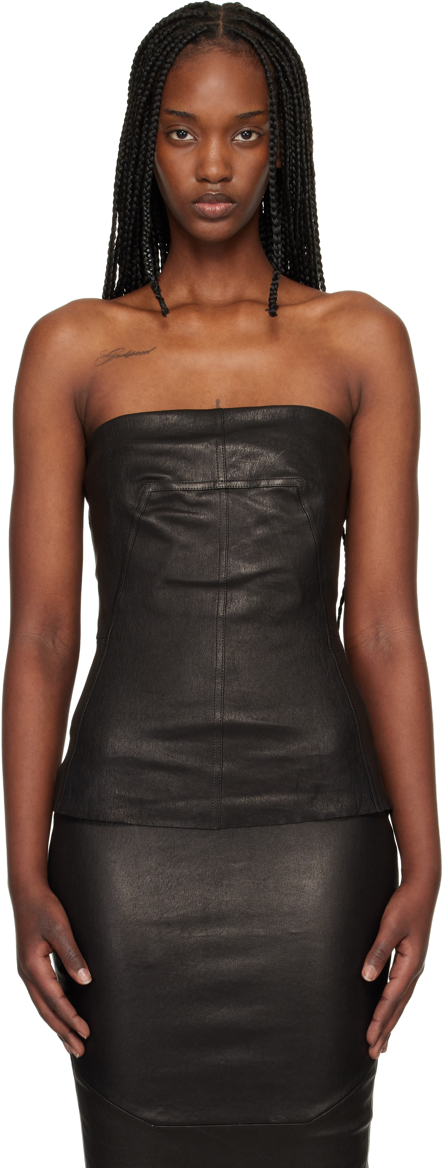 Rick Owens Black Bustier Leather Midi Dress - 09 Black Rick Owens Black Bustier Leather Midi Dress - 09 Black