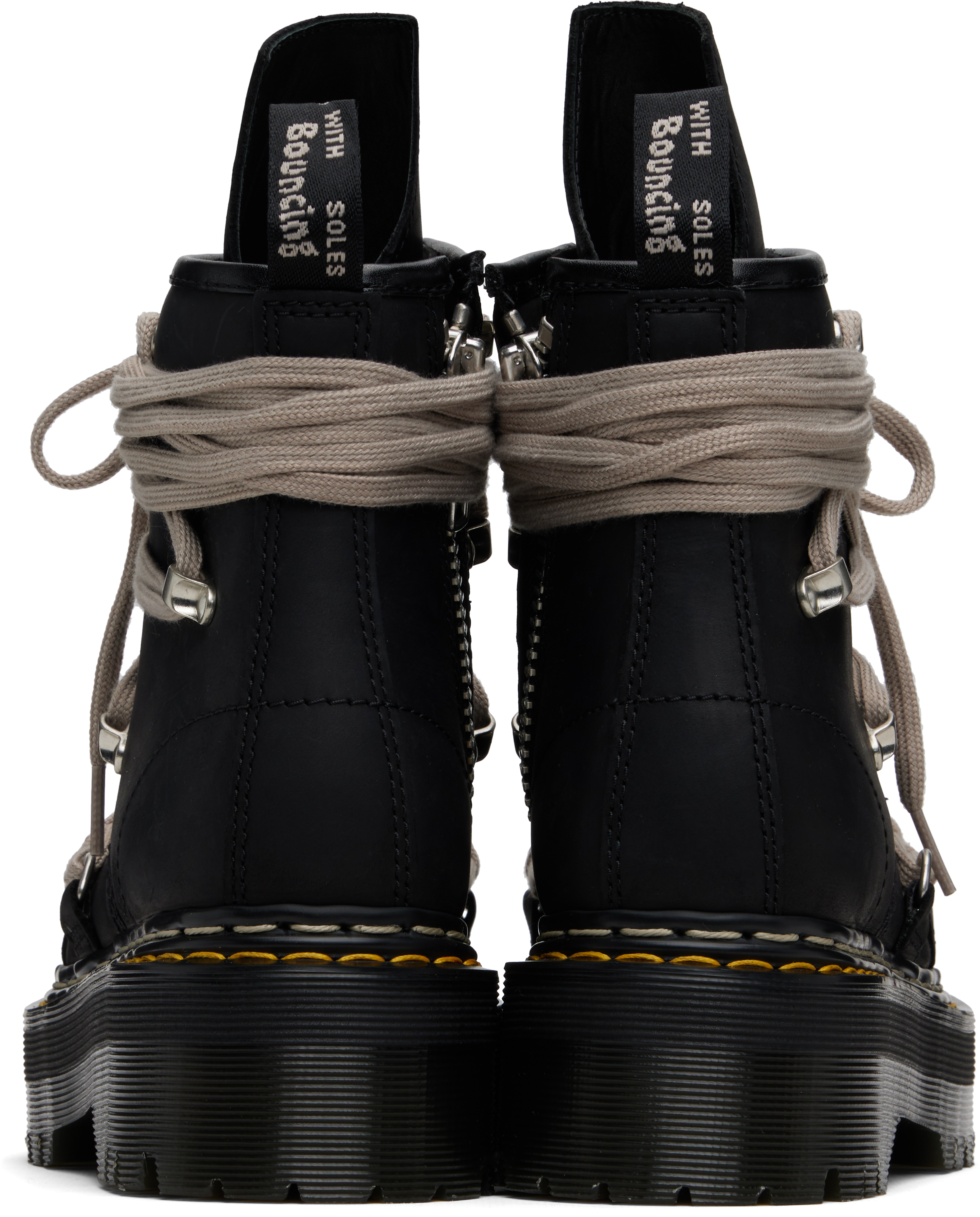 Rick Owens Black Dr. Martens Edition 1460 Quad Sole Megalace Boots In Black