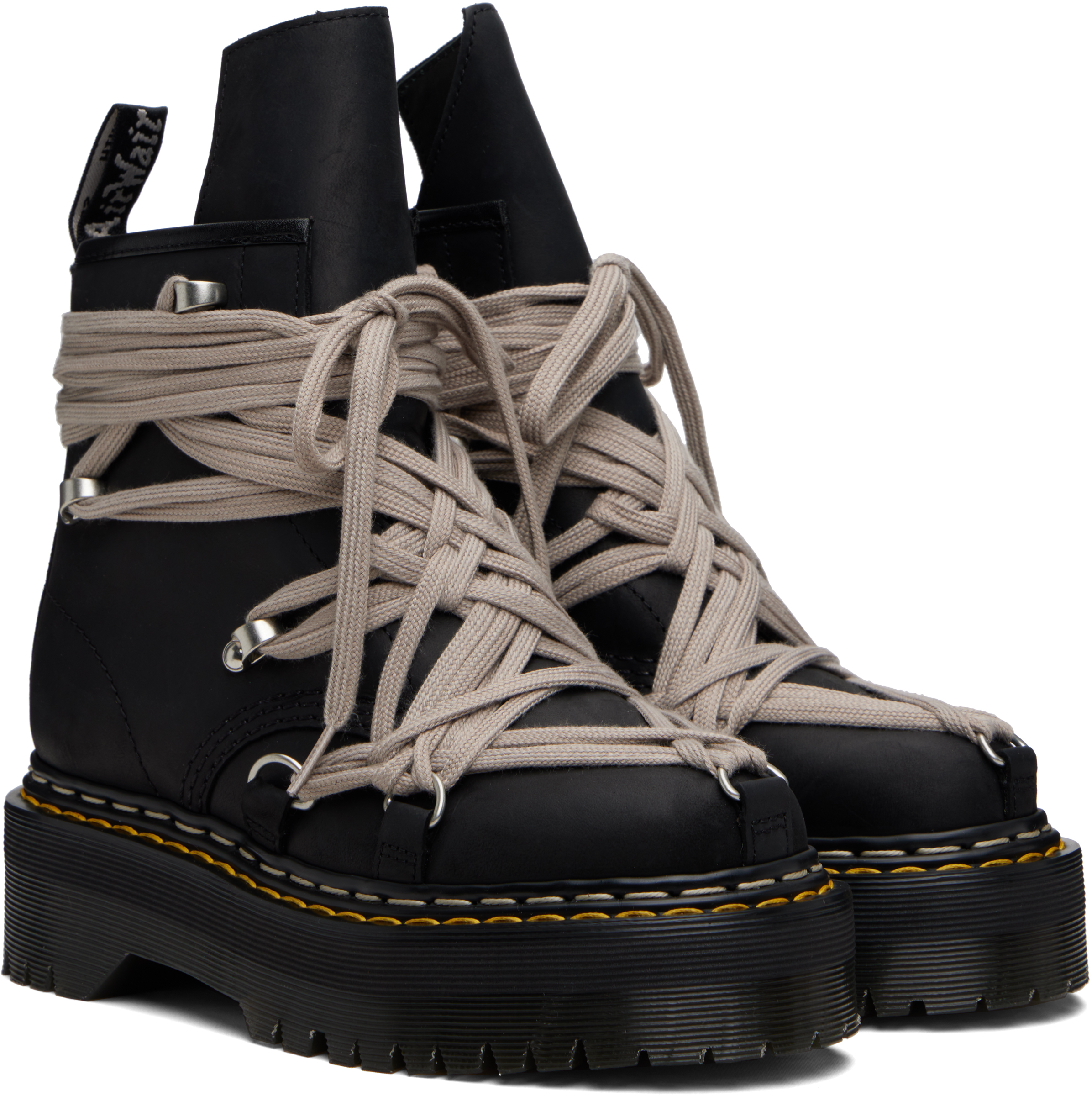 Rick Owens Black Dr. Martens Edition 1460 Quad Sole Megalace Boots In Black