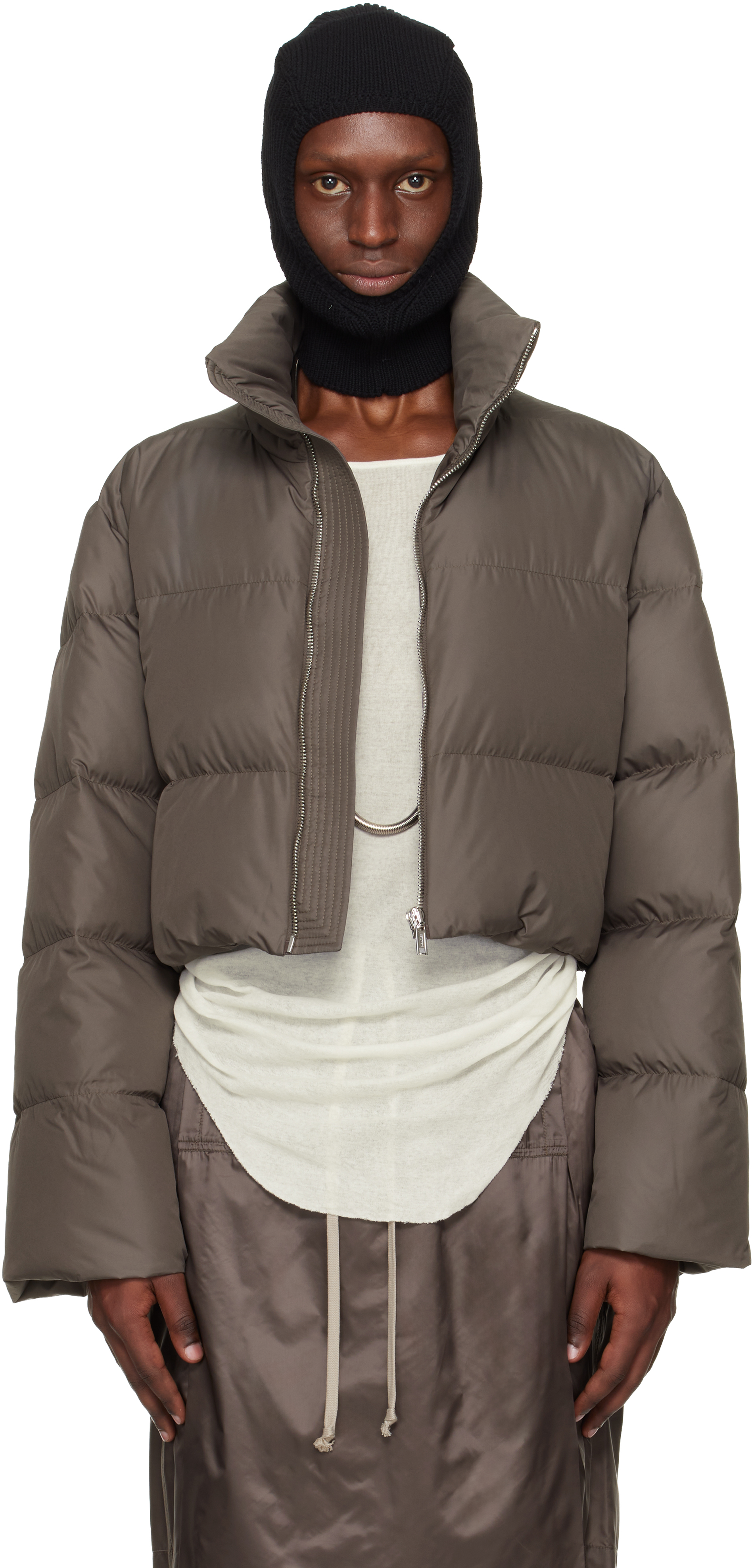 Moncler + Rick Owens Gray Cropped Cyclopic Down Jacket by Rick