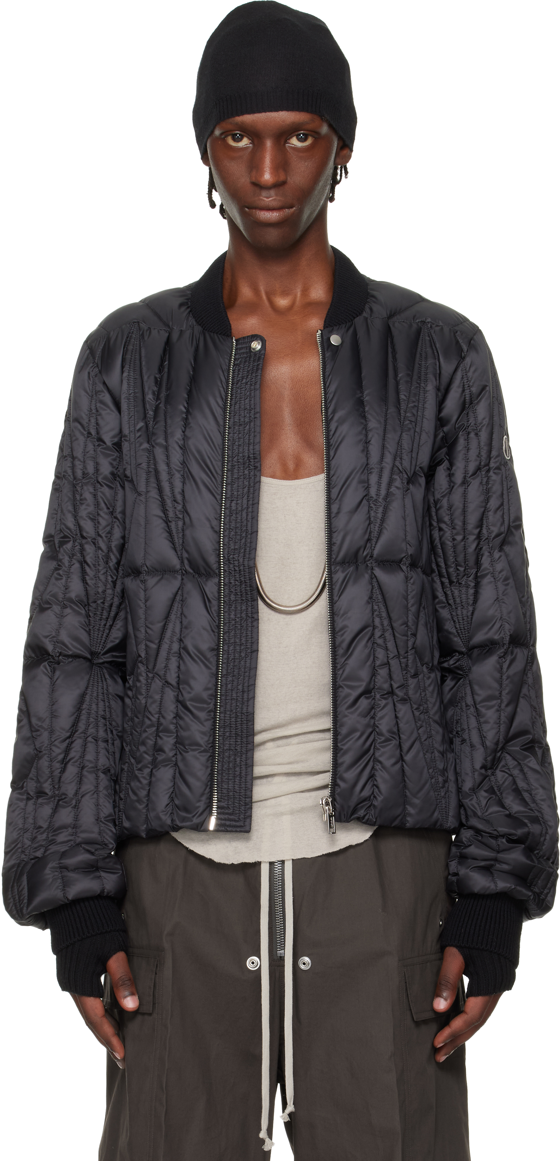 Rick Owens: Moncler + Rick Owens Black Geocamo Flight Down Jacket 