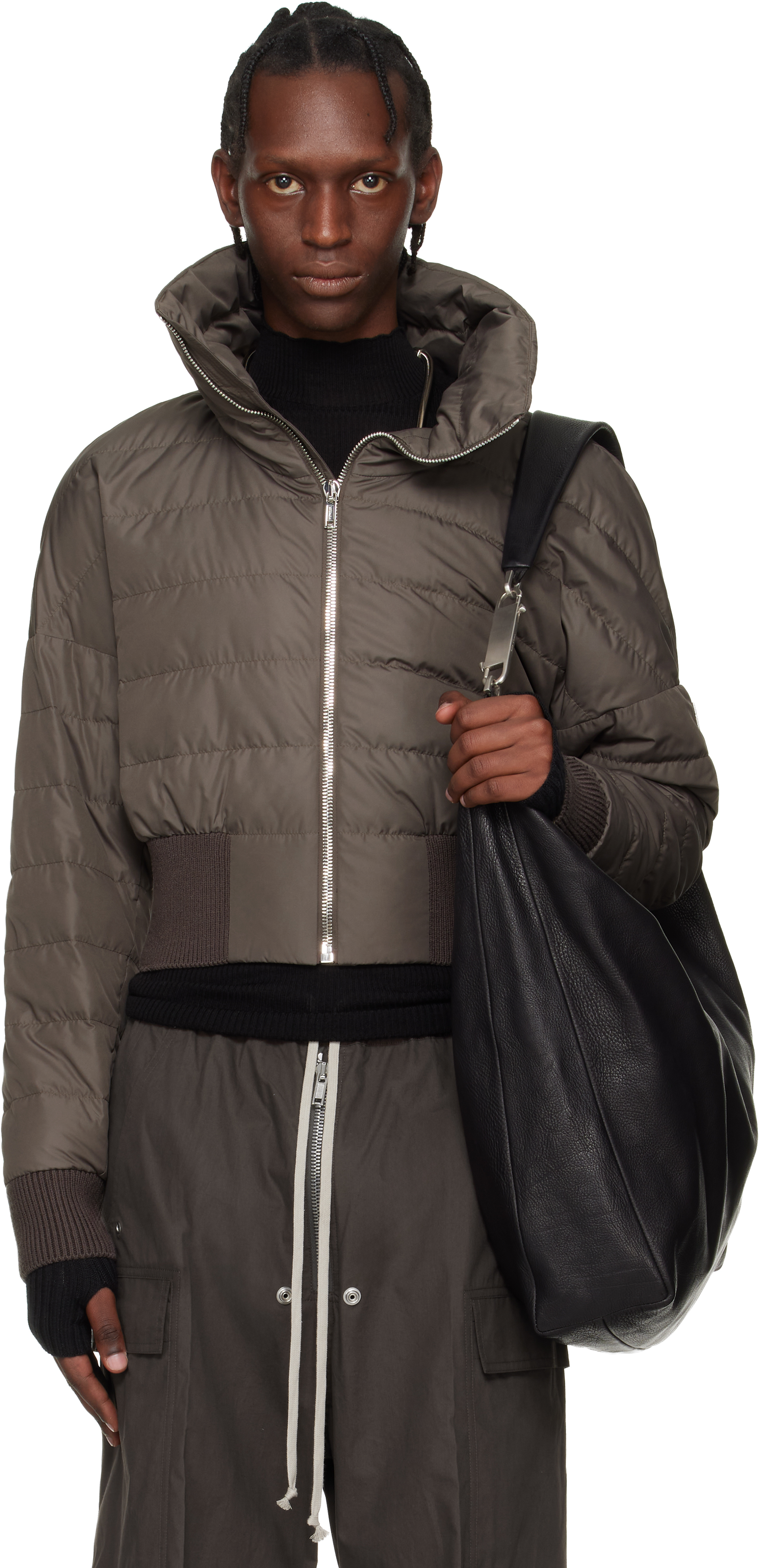 Rick Owens: Moncler + Rick Owens グレー クロップド ダウン