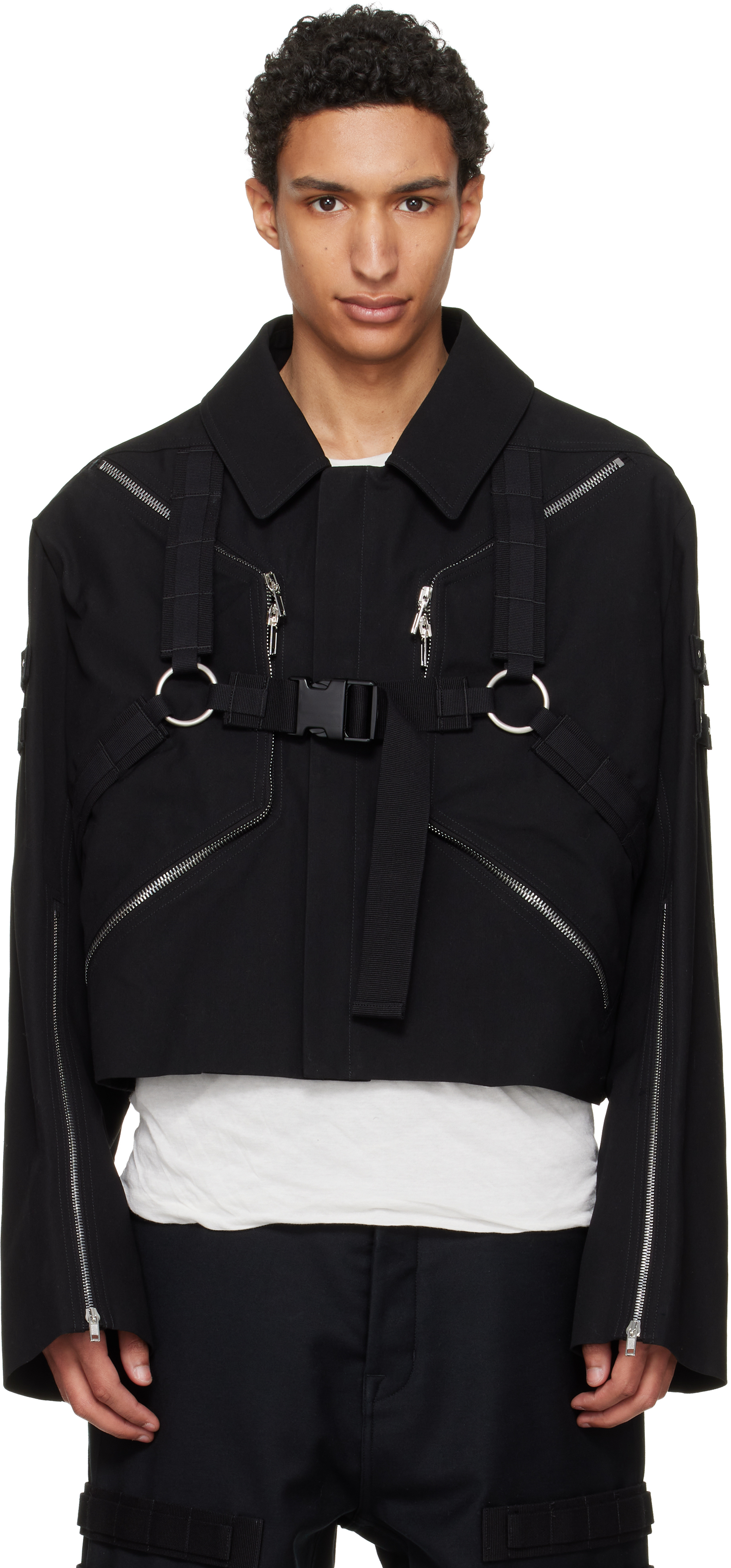 Rick Owens: Black Temple Blixa Cropped Cargo Mac Jacket | SSENSE
