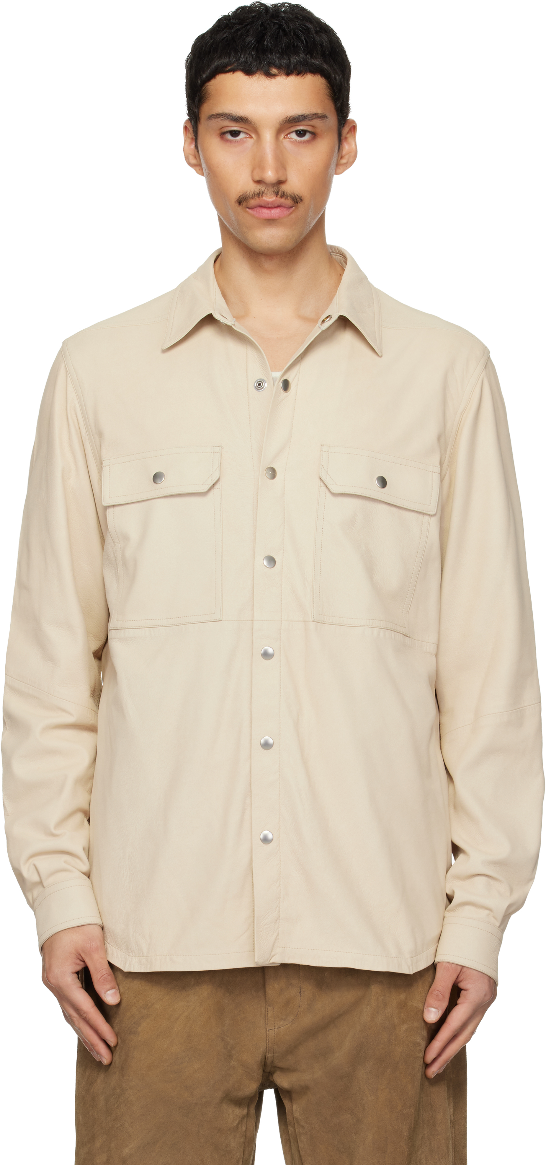 Rick Owens: Beige Temple Leather Outershirt | SSENSE