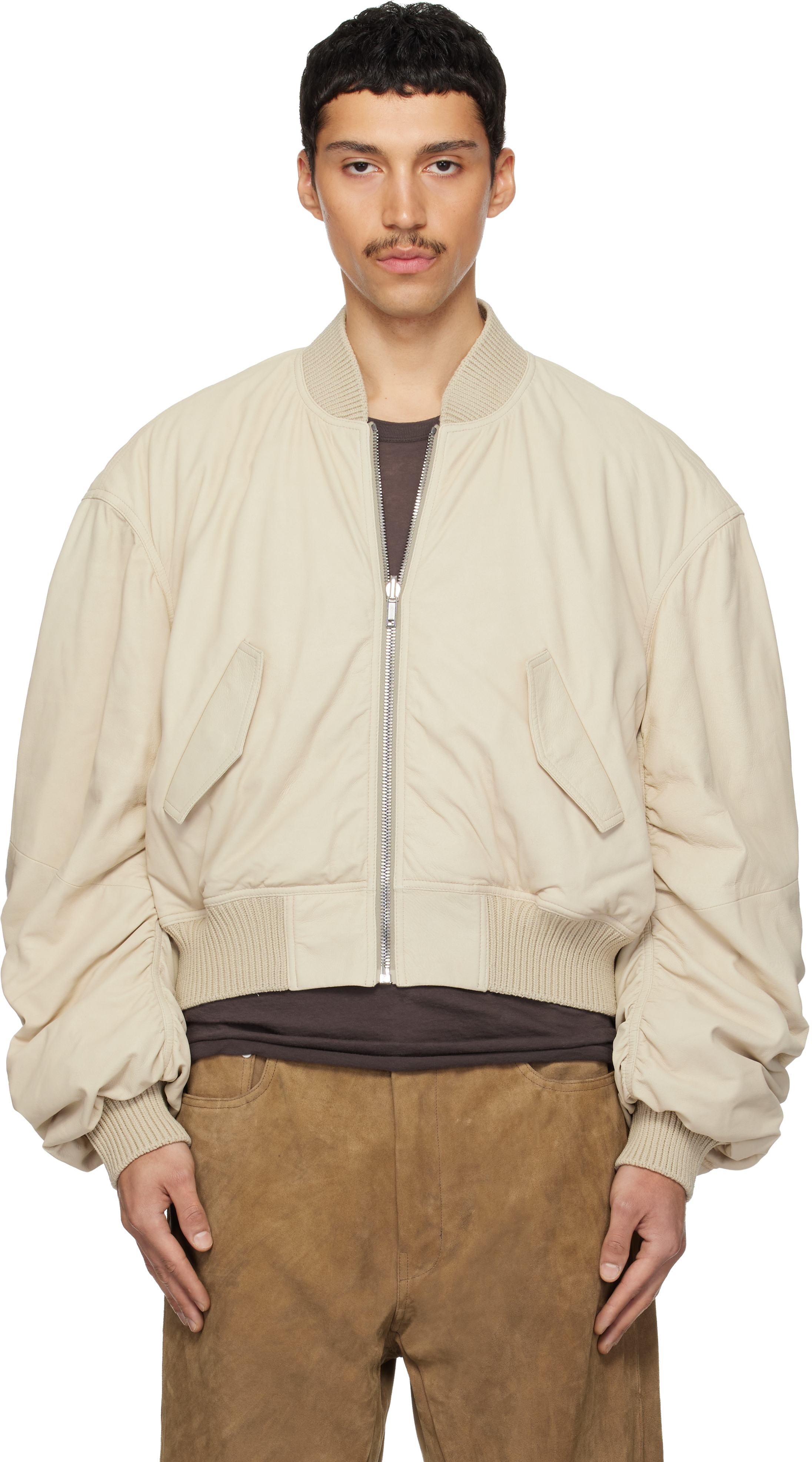 Rick Owens: Beige & Gray Temple Reversible Secchia Flight Jacket