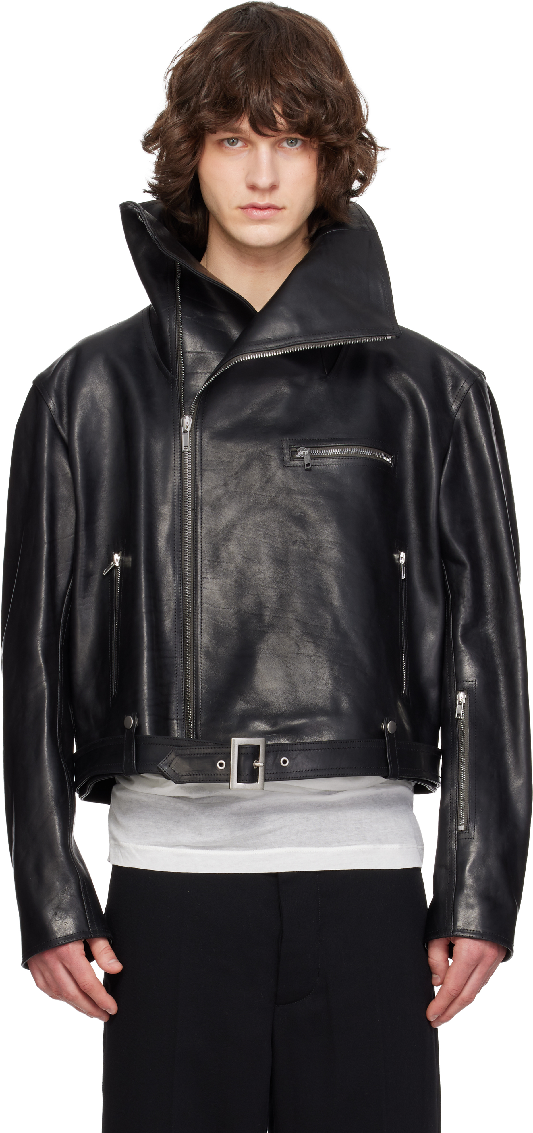 Rick Owens: ブラック Temple Biker Jumbo Stooges レザージャケット
