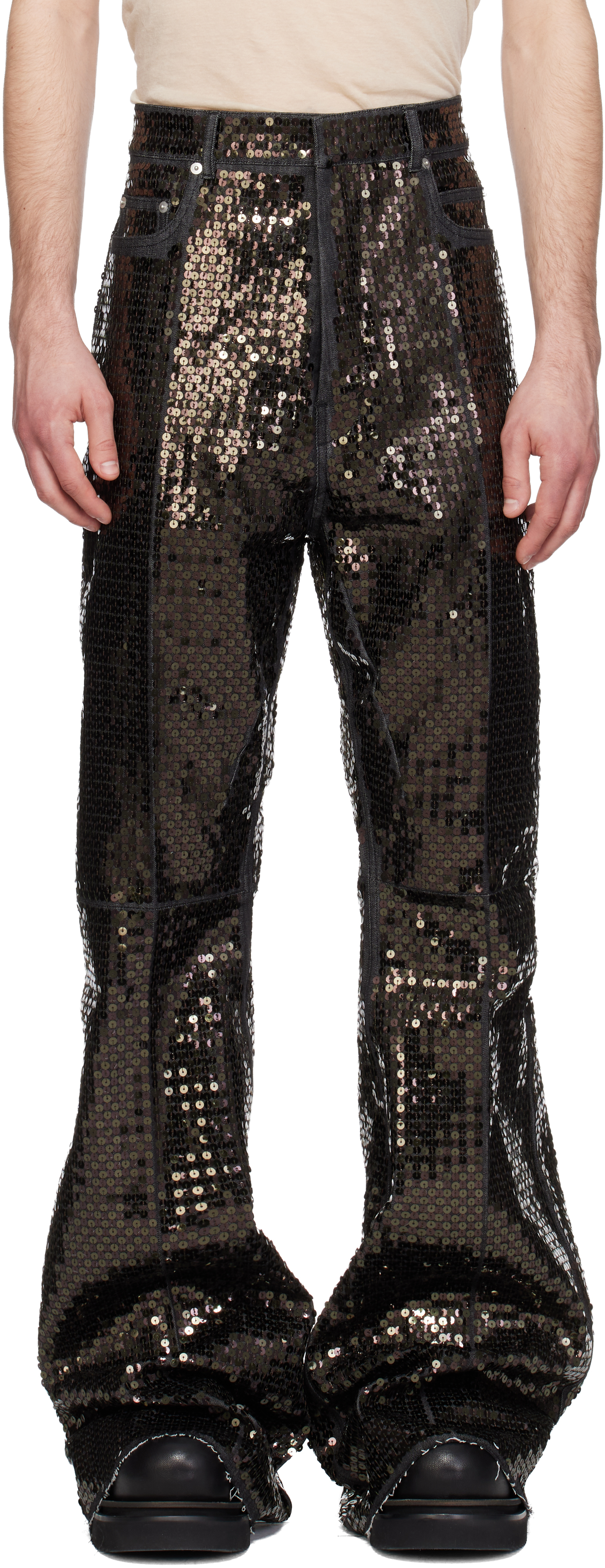 Rick Owens: ブラック Temple Bolan ブーツカット ジーンズ | SSENSE 日本