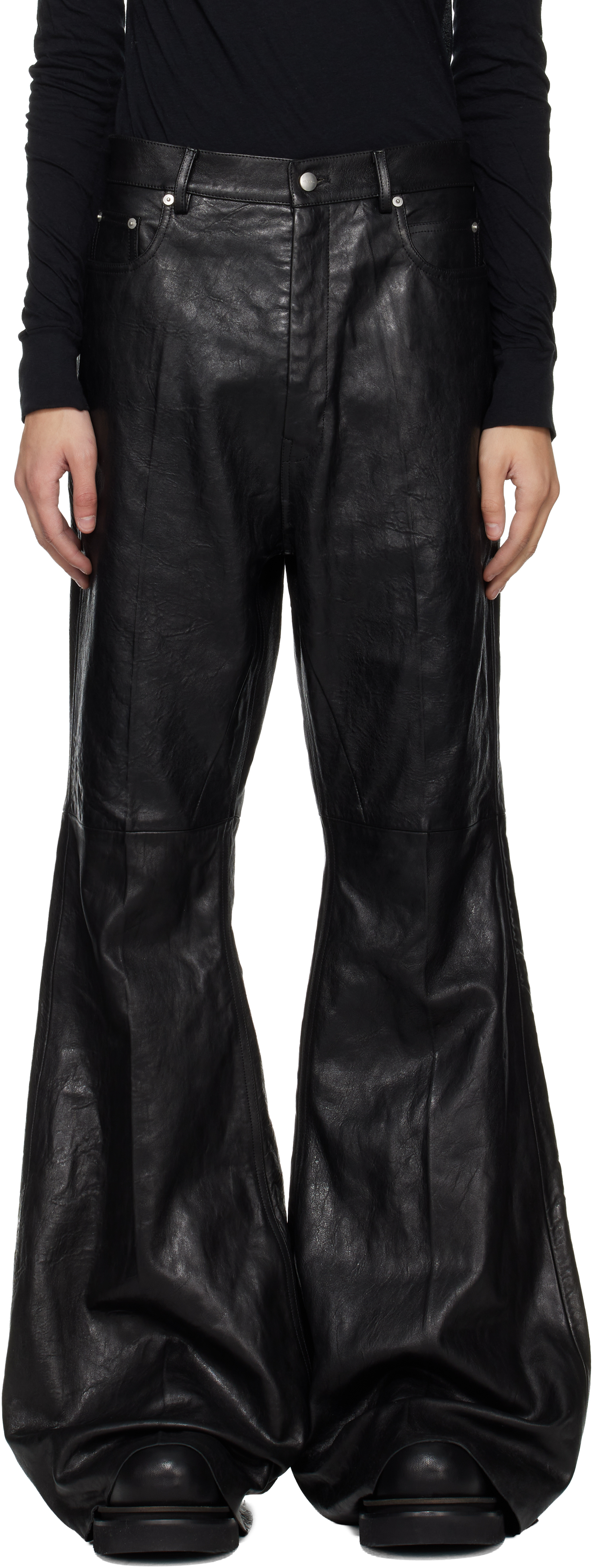 Rick Owens: Black Temple Bolan Bootcut Leather Pants | SSENSE