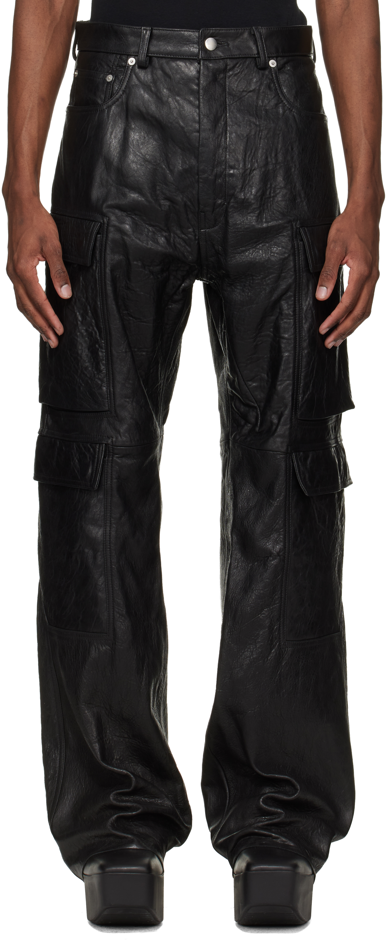 Rick Owens Black Temple Geth Leather Cargo Pants
