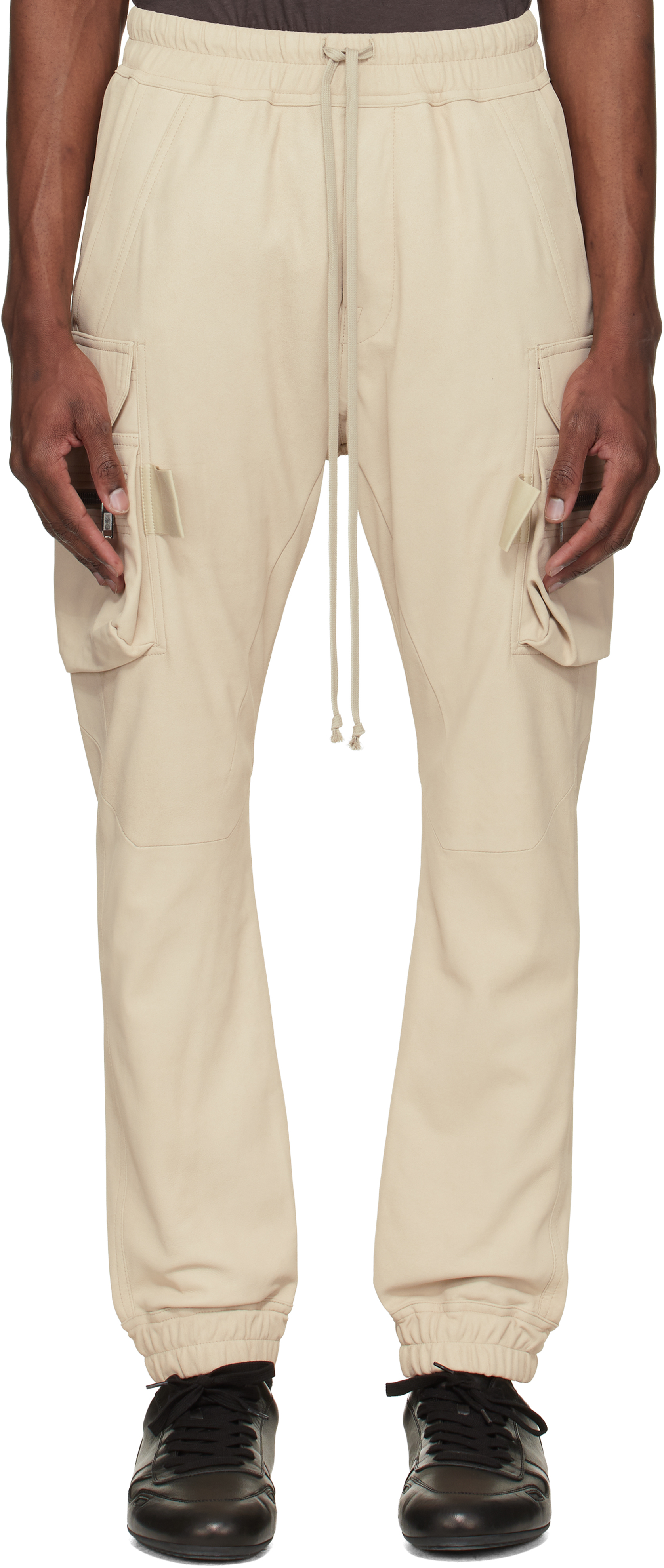Rick Owens: Beige Temple Mastodon Cargo Leather Pants | SSENSE