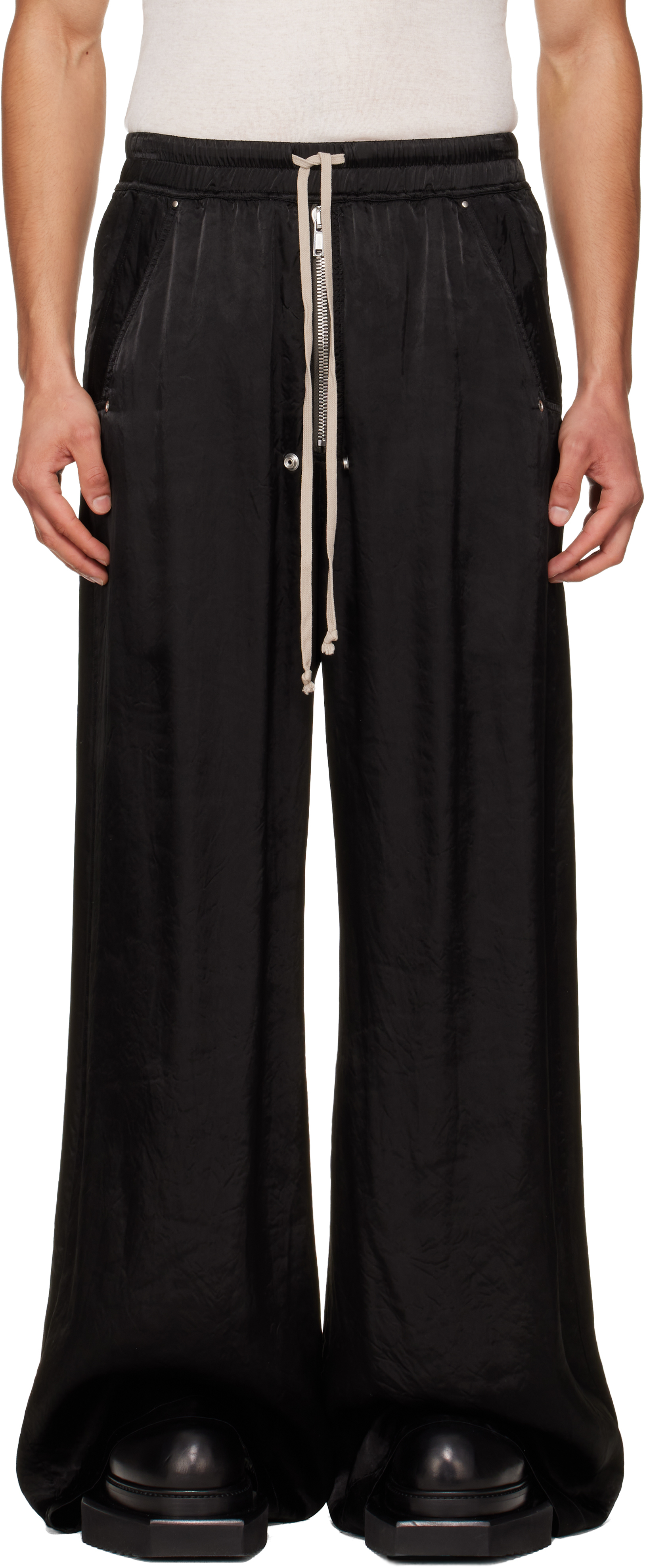 Rick Owens: ブラック Temple Bela ワイドパンツ | SSENSE 日本