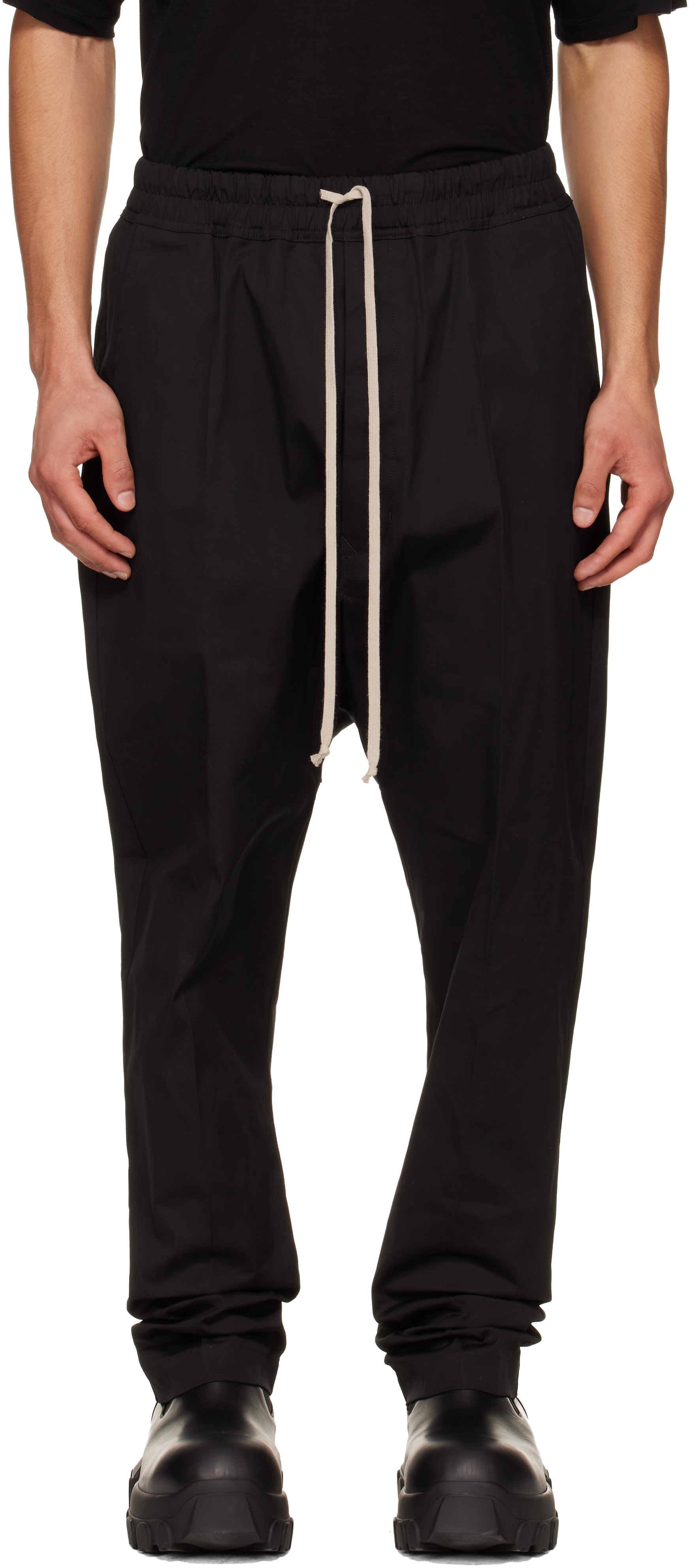 Rick Owens: Black Temple Drawstring Long Trousers | SSENSE
