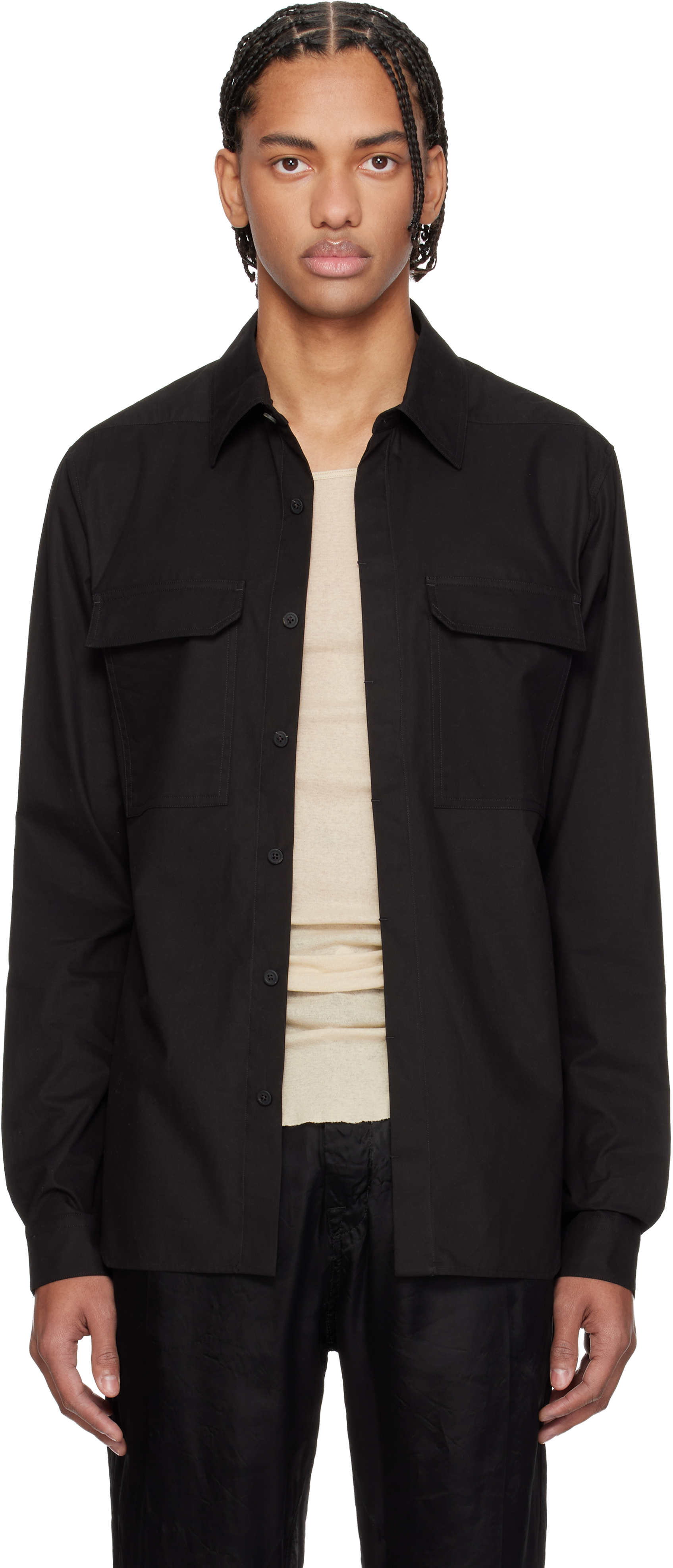 24SS Rick Owens WORK SHIRT 44 ブラック　長袖シャツ Black Temple Work Shirt by Rick Owens on Sale