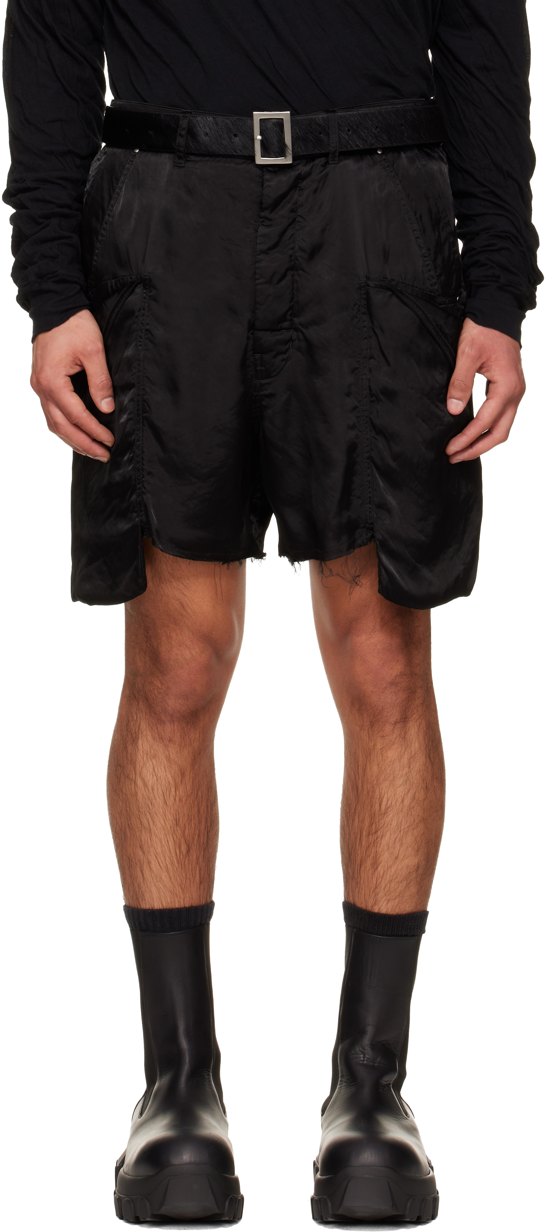 ブラックレザーショートパンツ 40 IT リックオウエンス　rick owens ブラックレザーショートパンツ 40 IT リックオウエンス rick owens