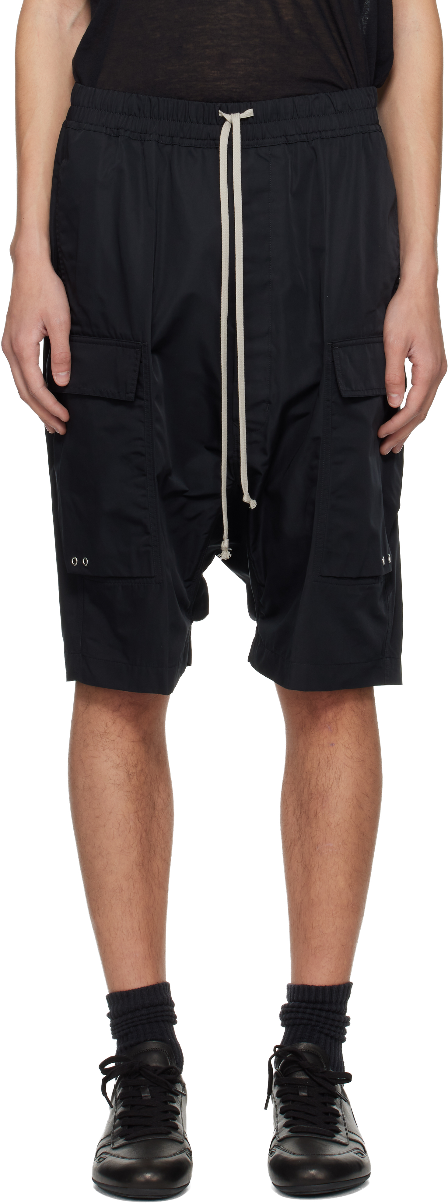 Rick Owens: Black Temple Cargo Pods Shorts | SSENSE