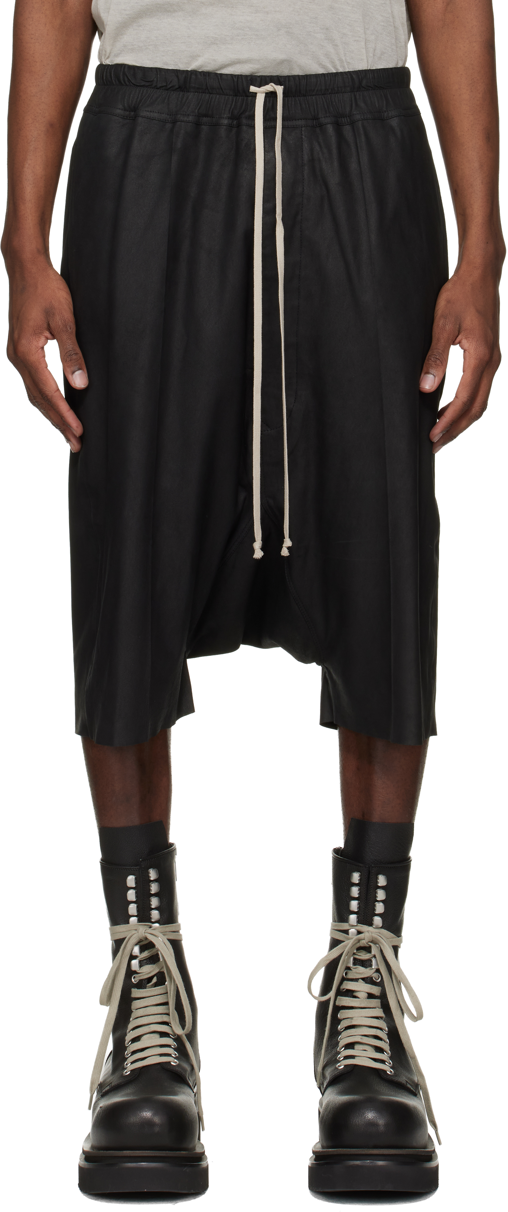 Rick Owens: ブラック Temple Rick S Pods レザーショートパンツ