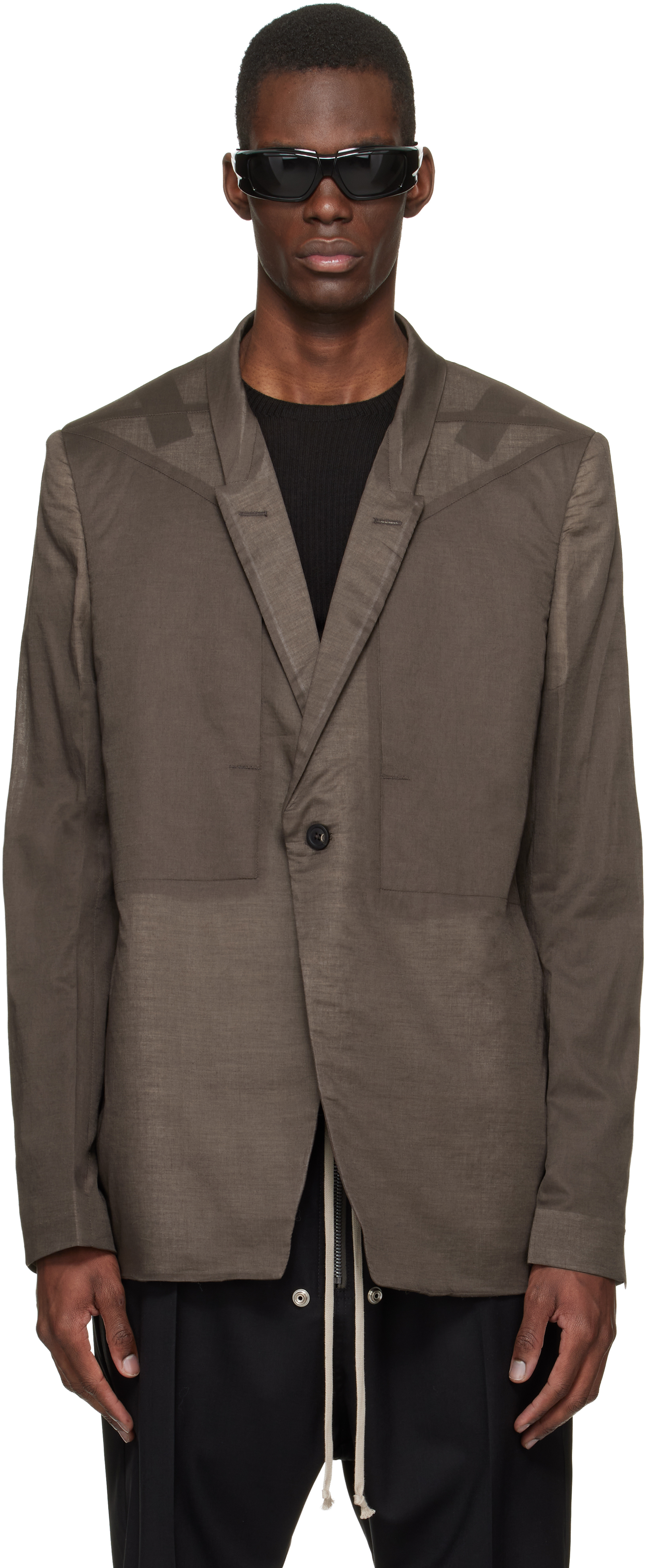 Rick Owens: Brown Temple Fogpocket Soft Soft Blazer | SSENSE