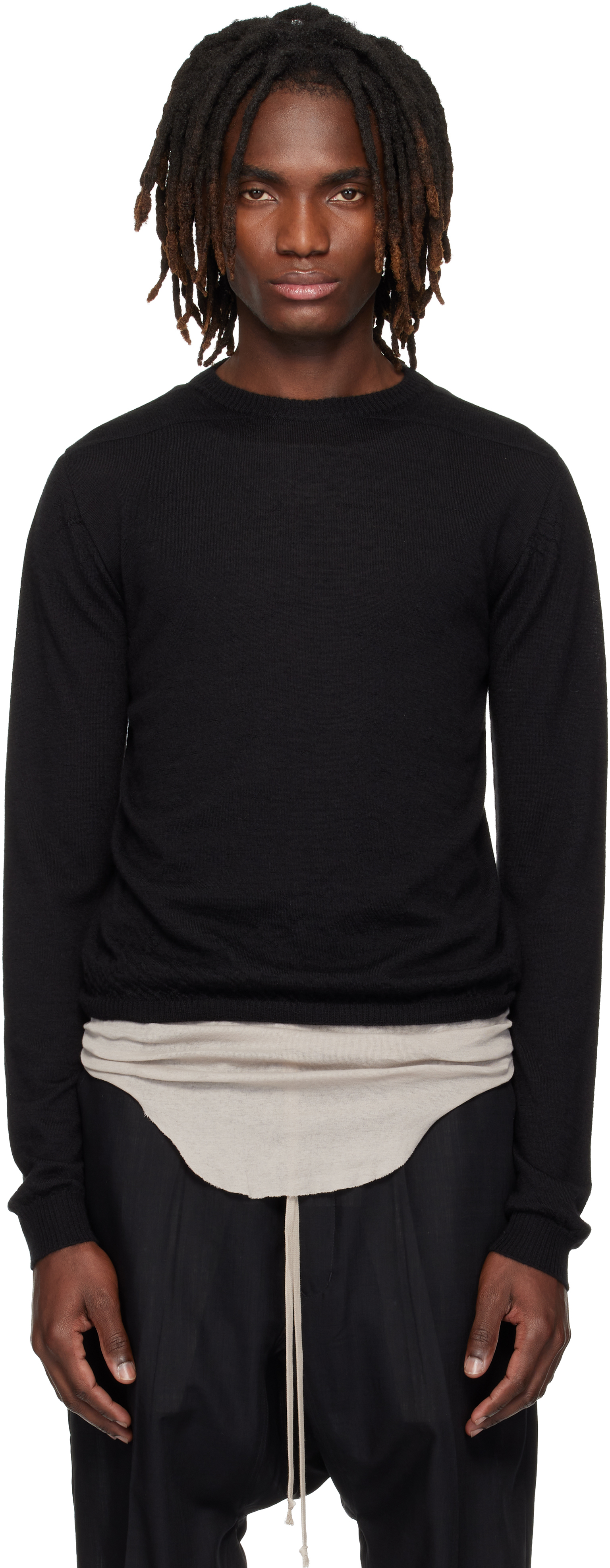 Rick Owens: ブラック Temple Rasato Knit Cropped Biker セーター