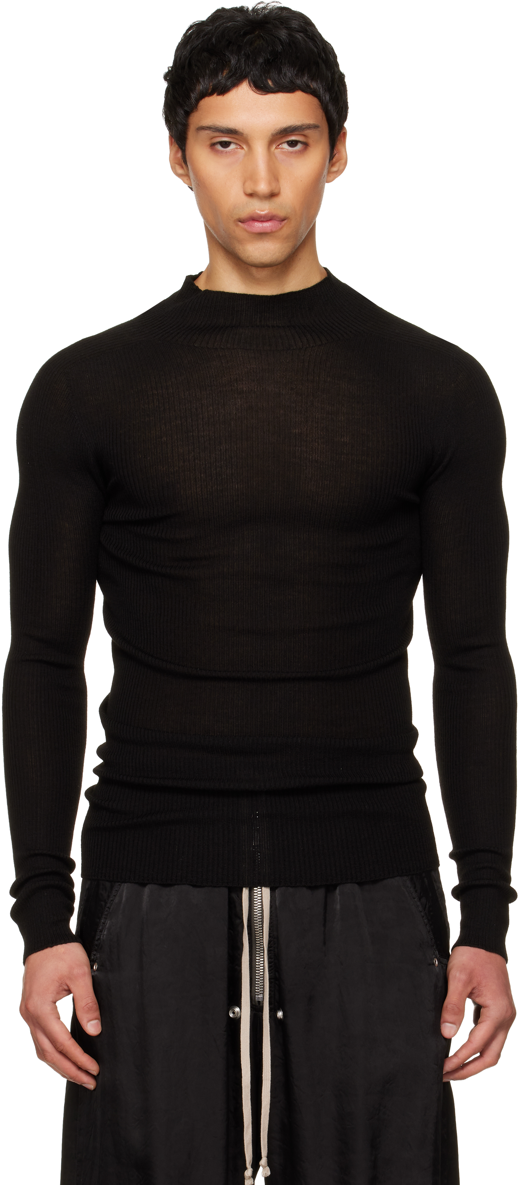 Rick Owens: Black Temple Ribbed Tabard Turtleneck | SSENSE