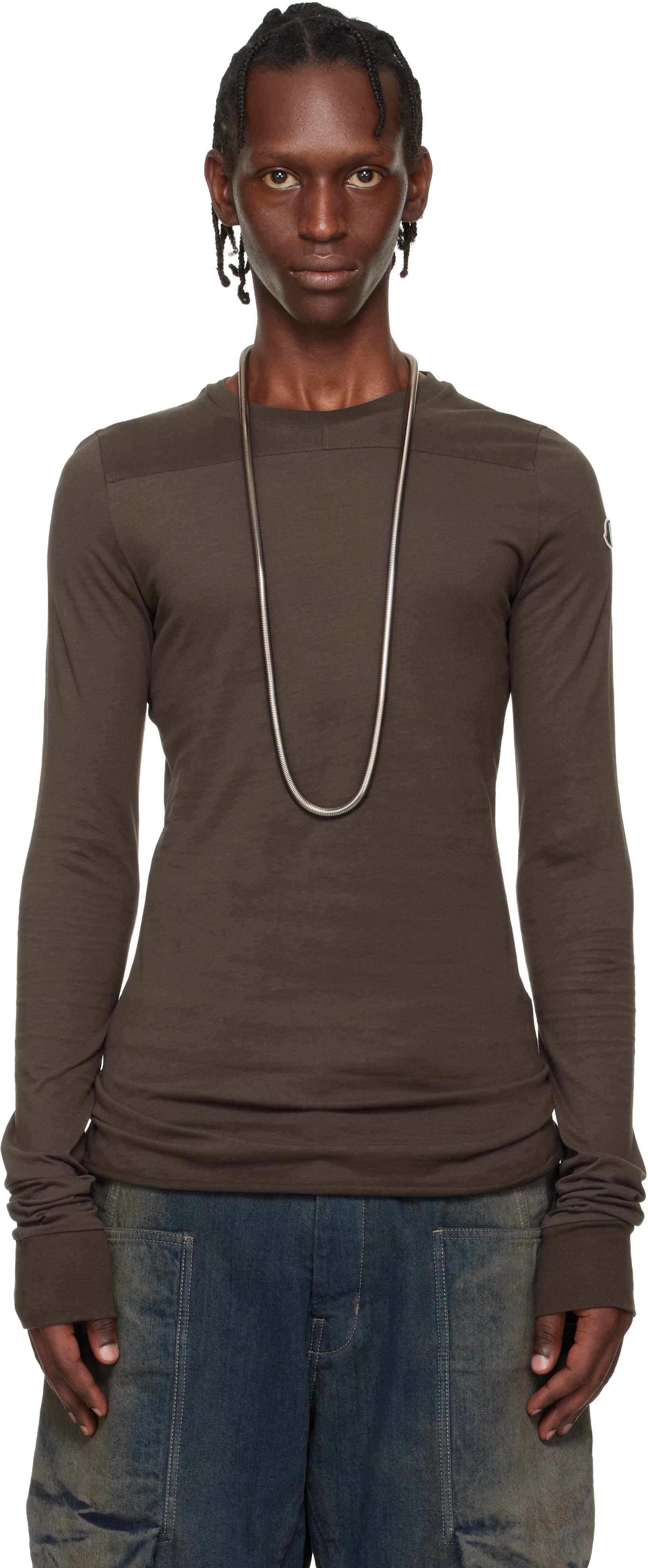 Rick Owens: Moncler + Rick Owens Brown Girder LS T-shirt | SSENSE