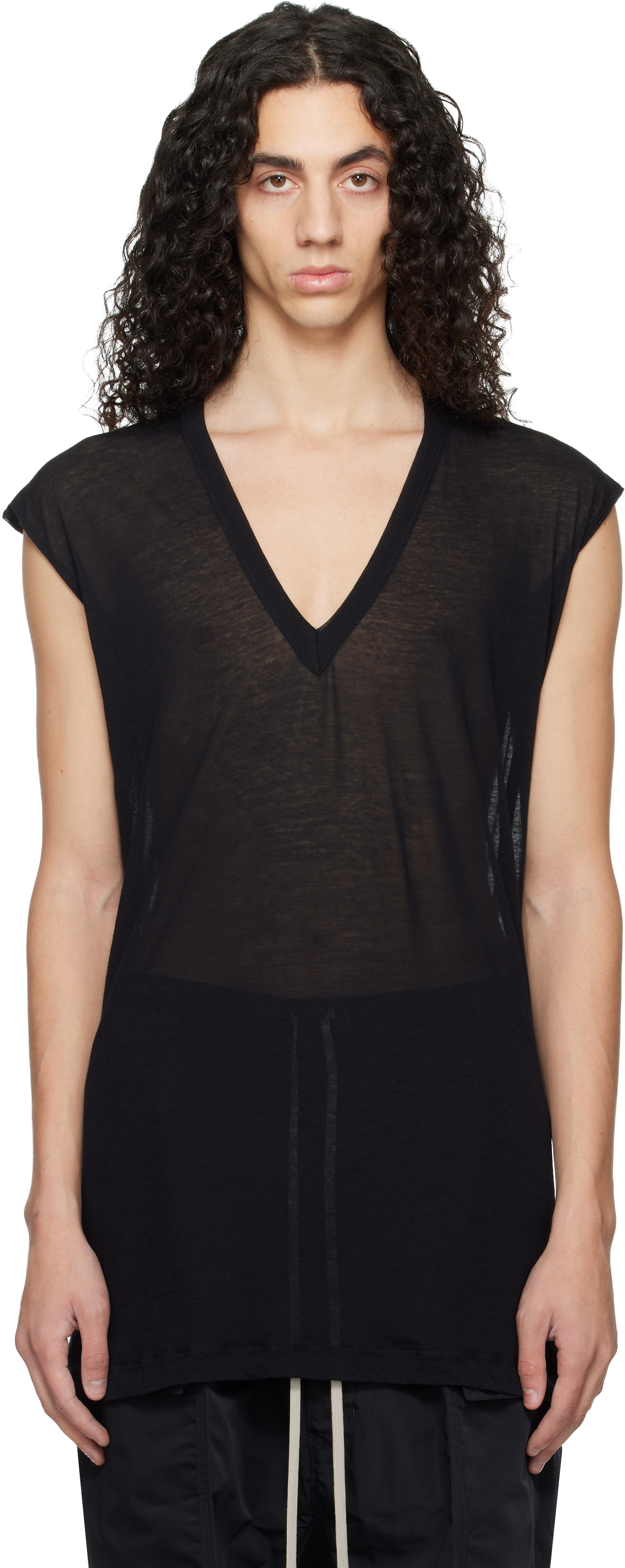 Rick Owens 24FW /DEEP V SL Tシャツ/Mサイズ Black Temple Deep V SL T-shirt by Rick Owens on Sale