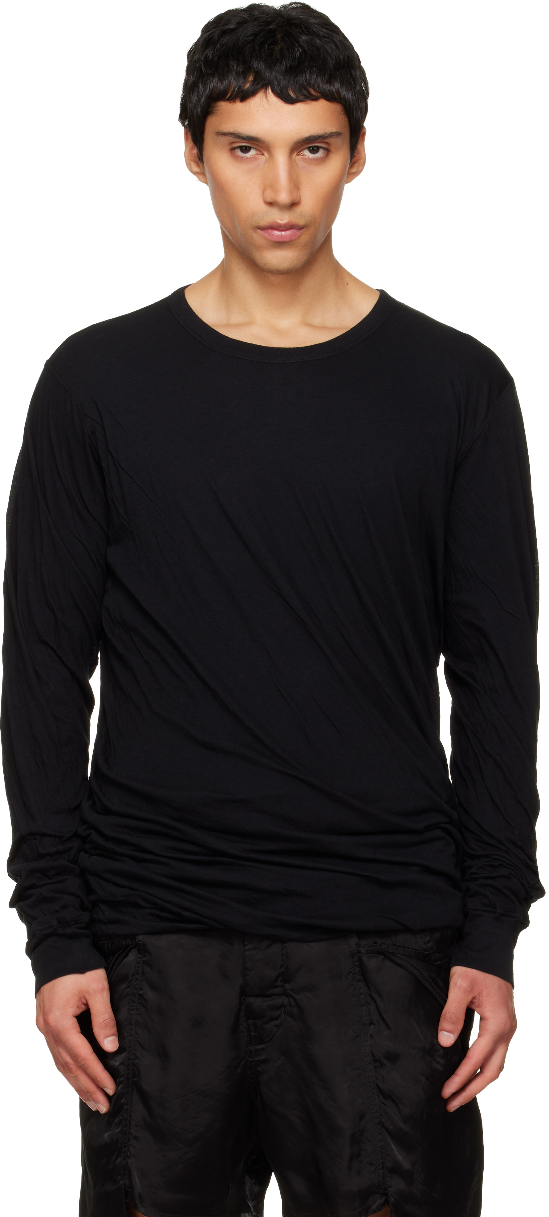 Rick Owens: Black Temple Jumbo Double LS T-shirt | SSENSE