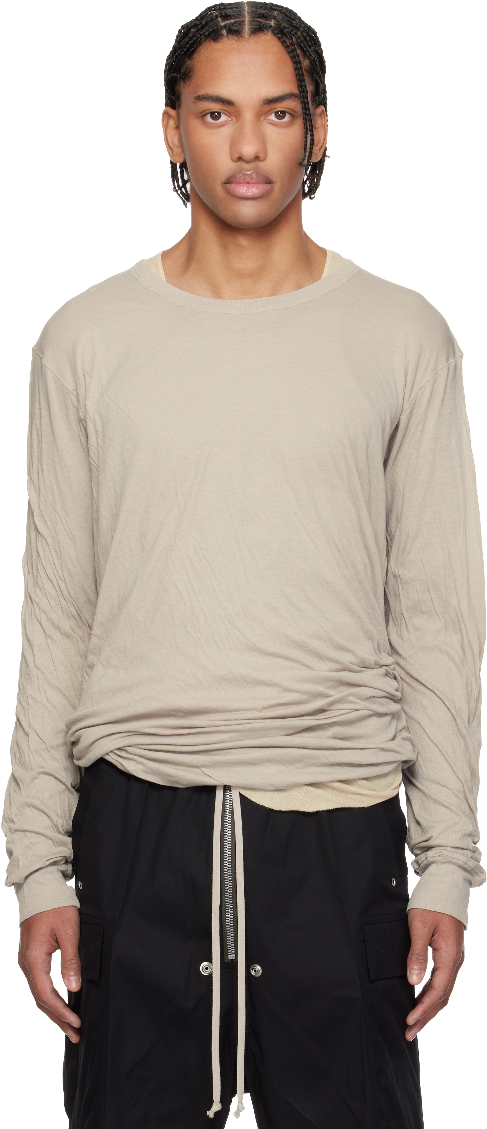 Rick Owens: Off-White Temple Jumbo Double LS T-shirt | SSENSE