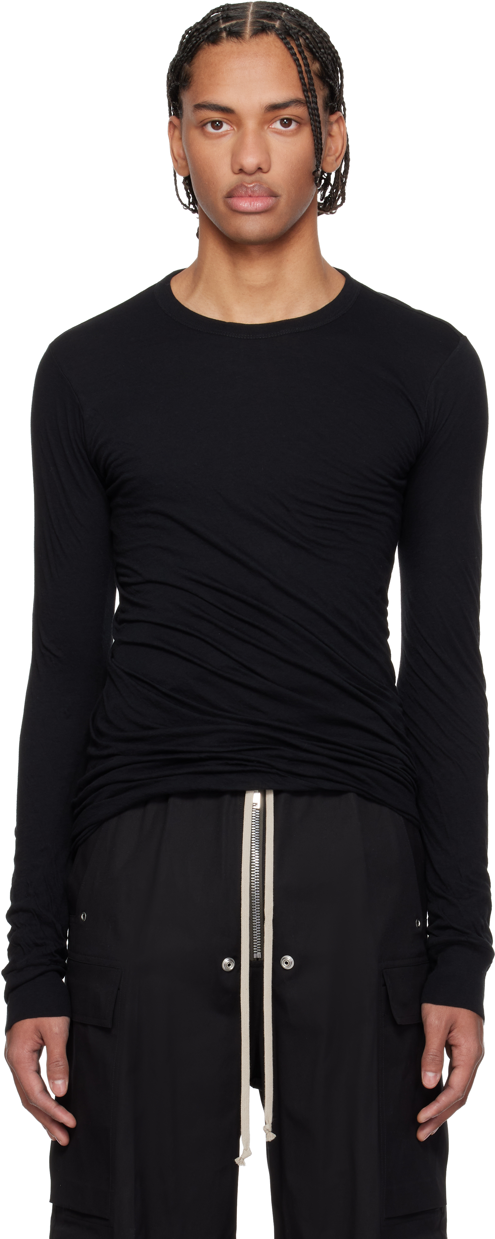 Rick Owens: ブラック Temple Double 長袖Tシャツ | SSENSE 日本