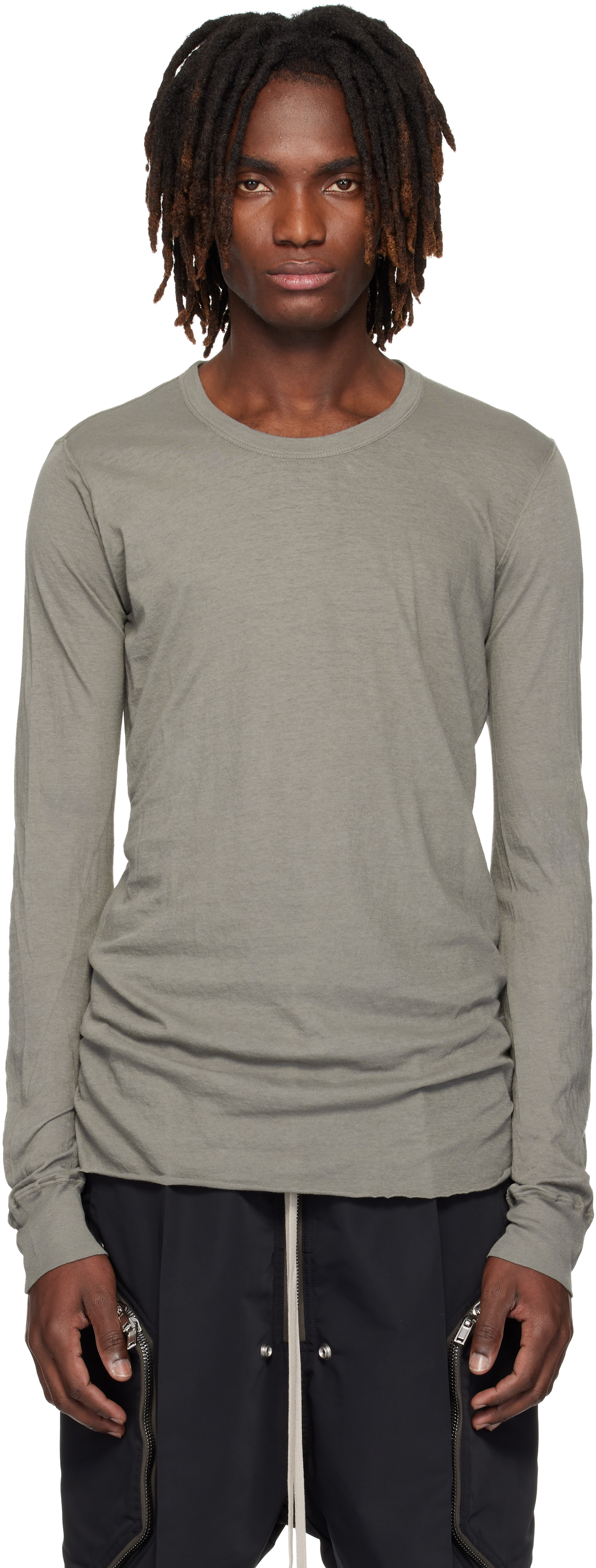 Rick Owens: Gray Temple Basic LS T-shirt | SSENSE