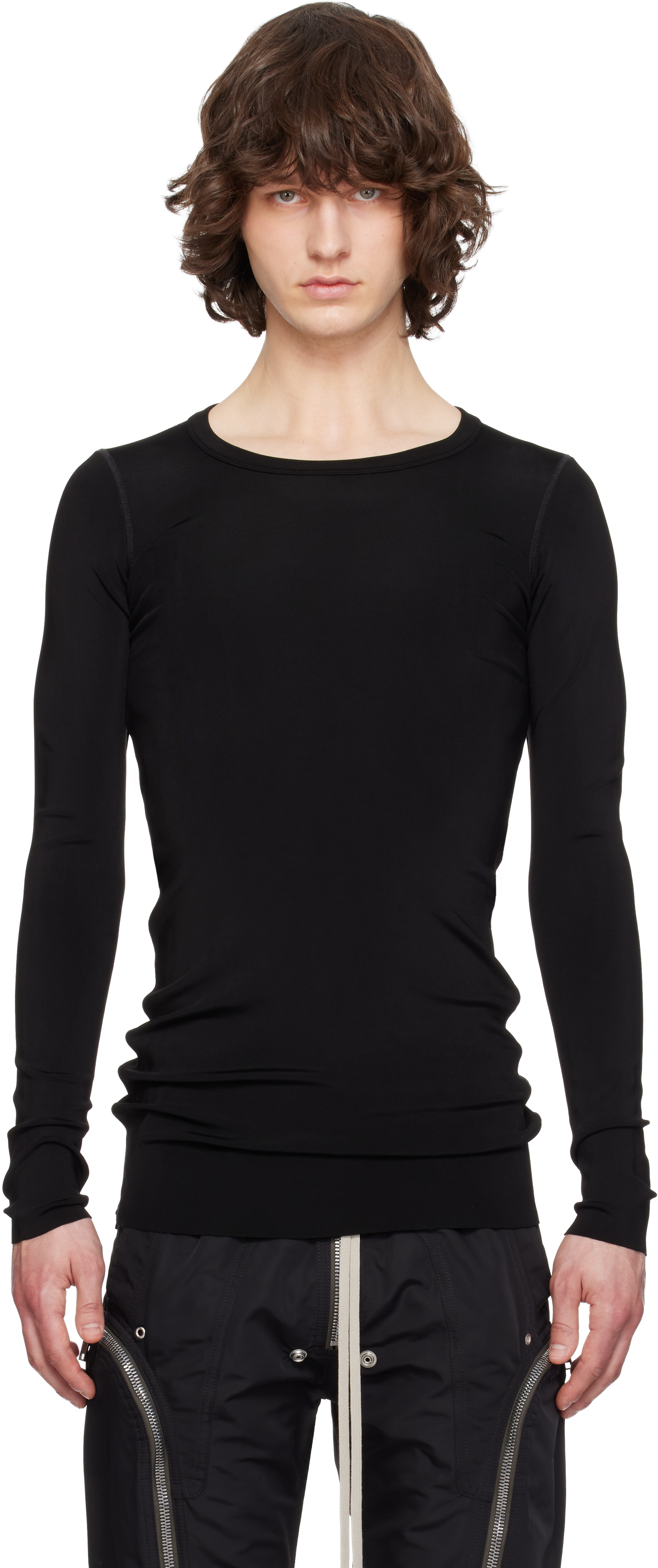 Rick Owens: ブラック Temple Rib LS Tシャツ | SSENSE 日本