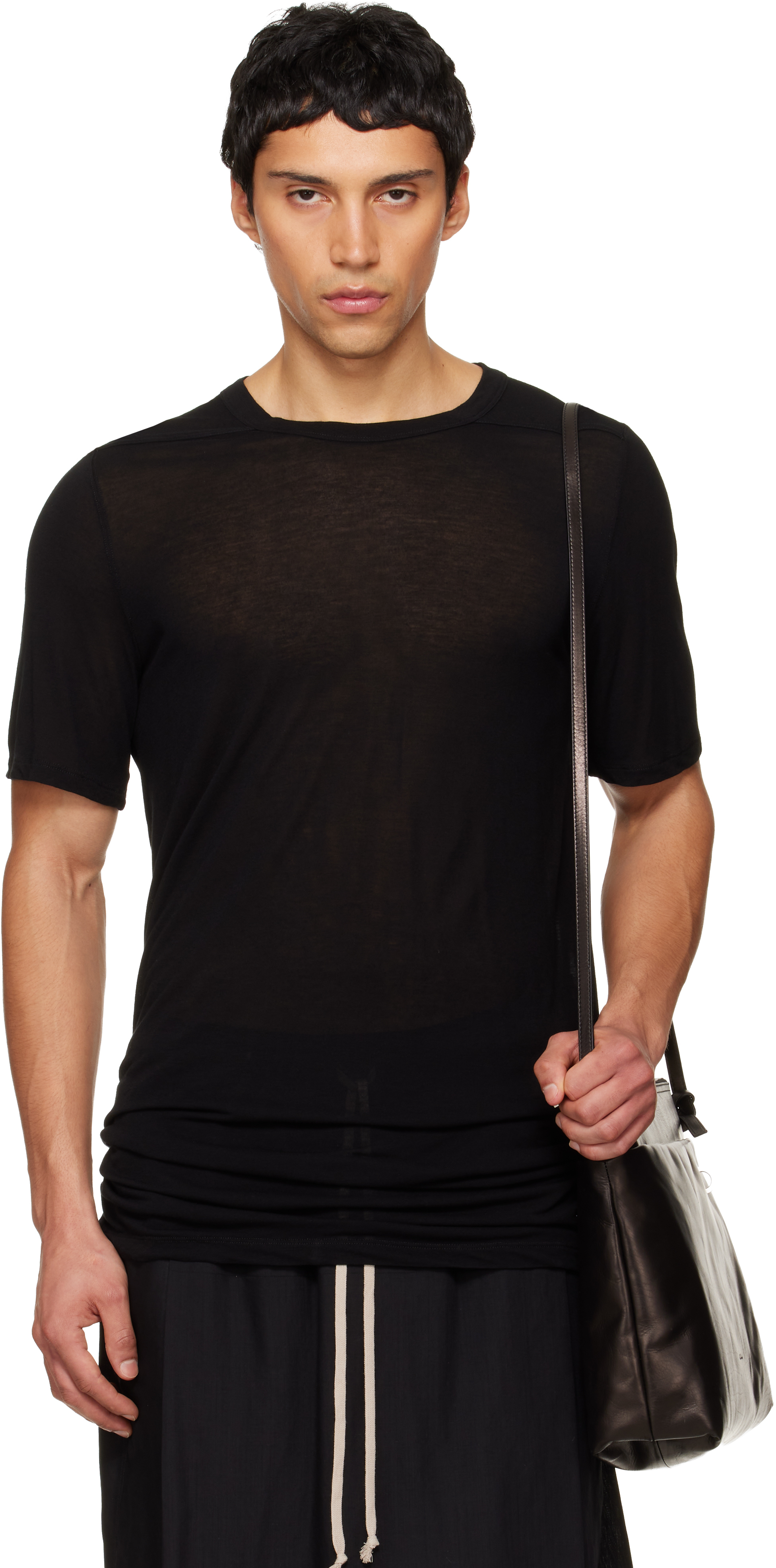 Rick Owens: ブラック Temple Level シルク Tシャツ | SSENSE 日本