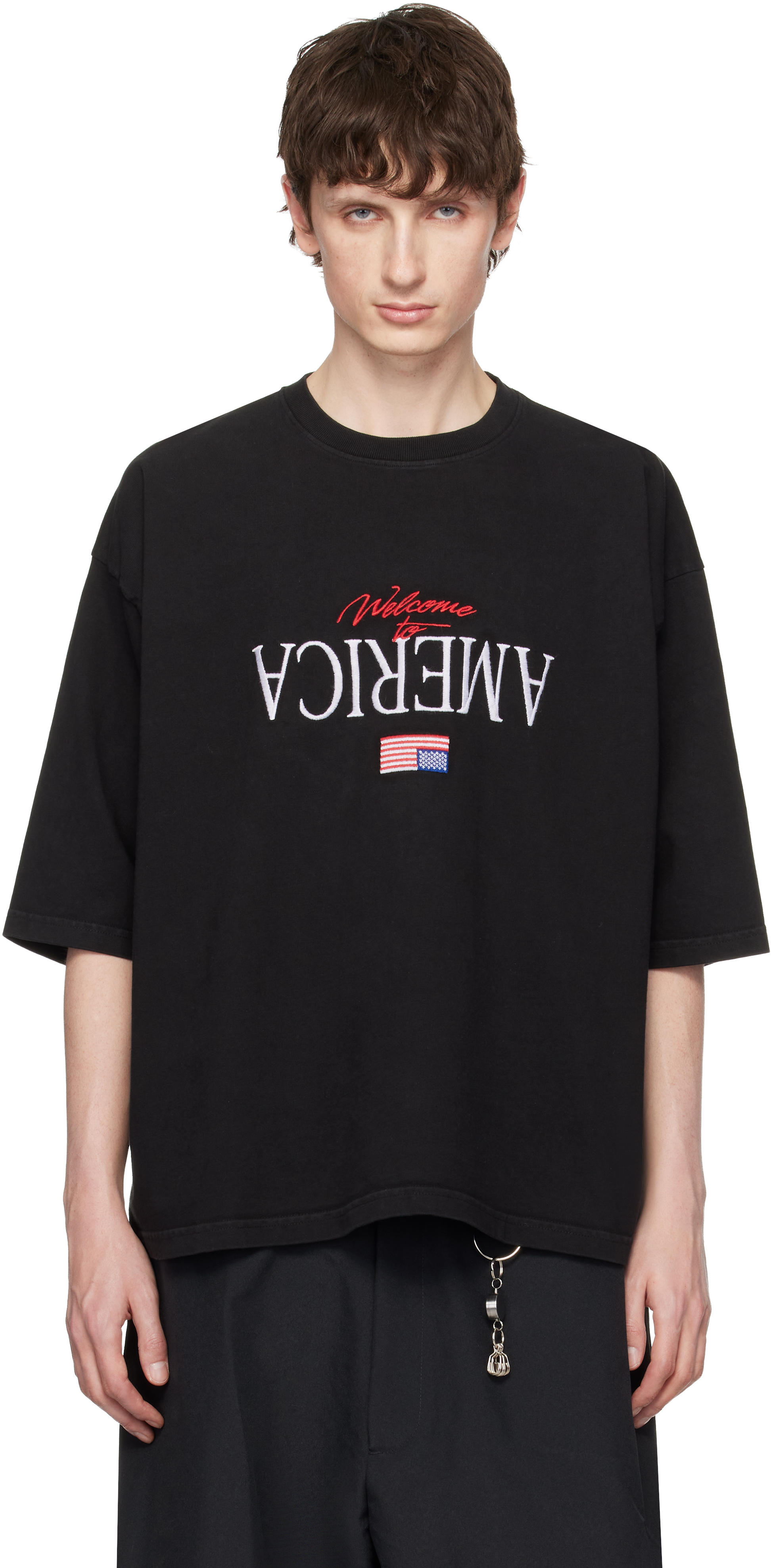 Black 'Welcome To America' Buffalo T-shirt by WILLY CHAVARRIA on Sale