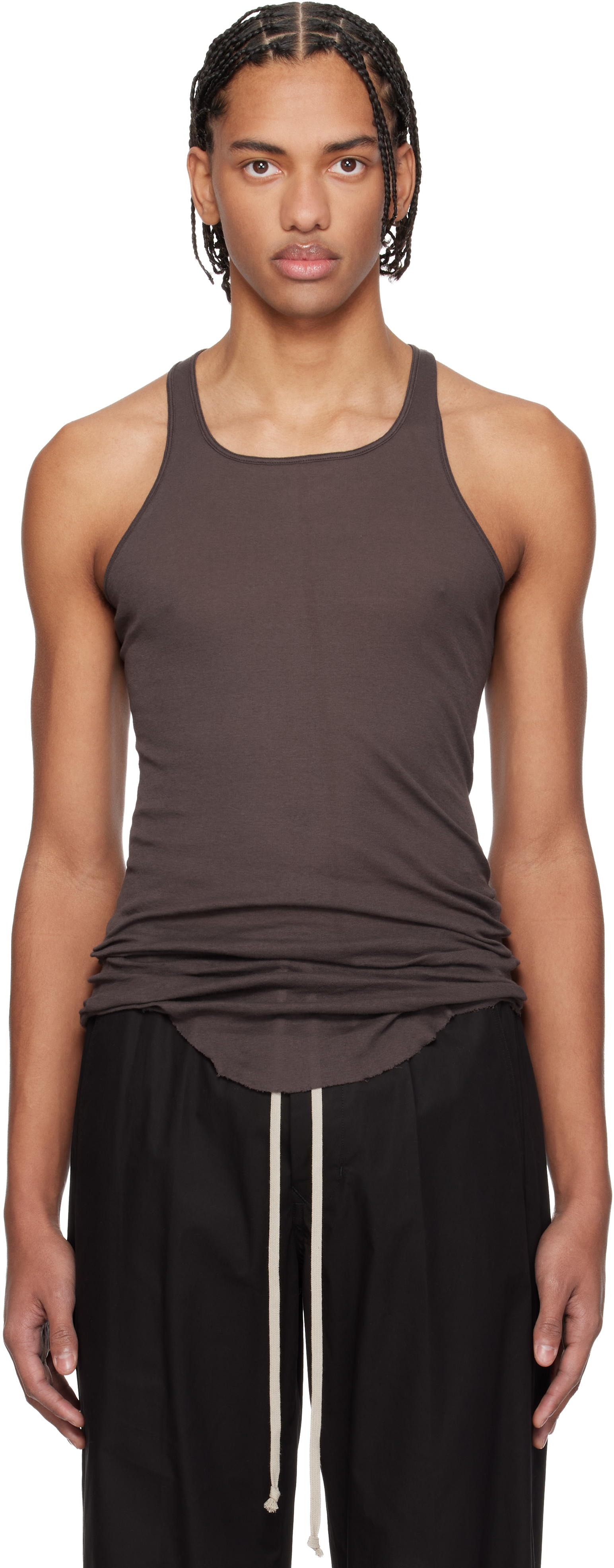 Rick Owens リックオウエンス タンクトップ ブラウン リブ ブラウン Rick Owens: Brown Temple Basic Rib Tank Top | SSENSE