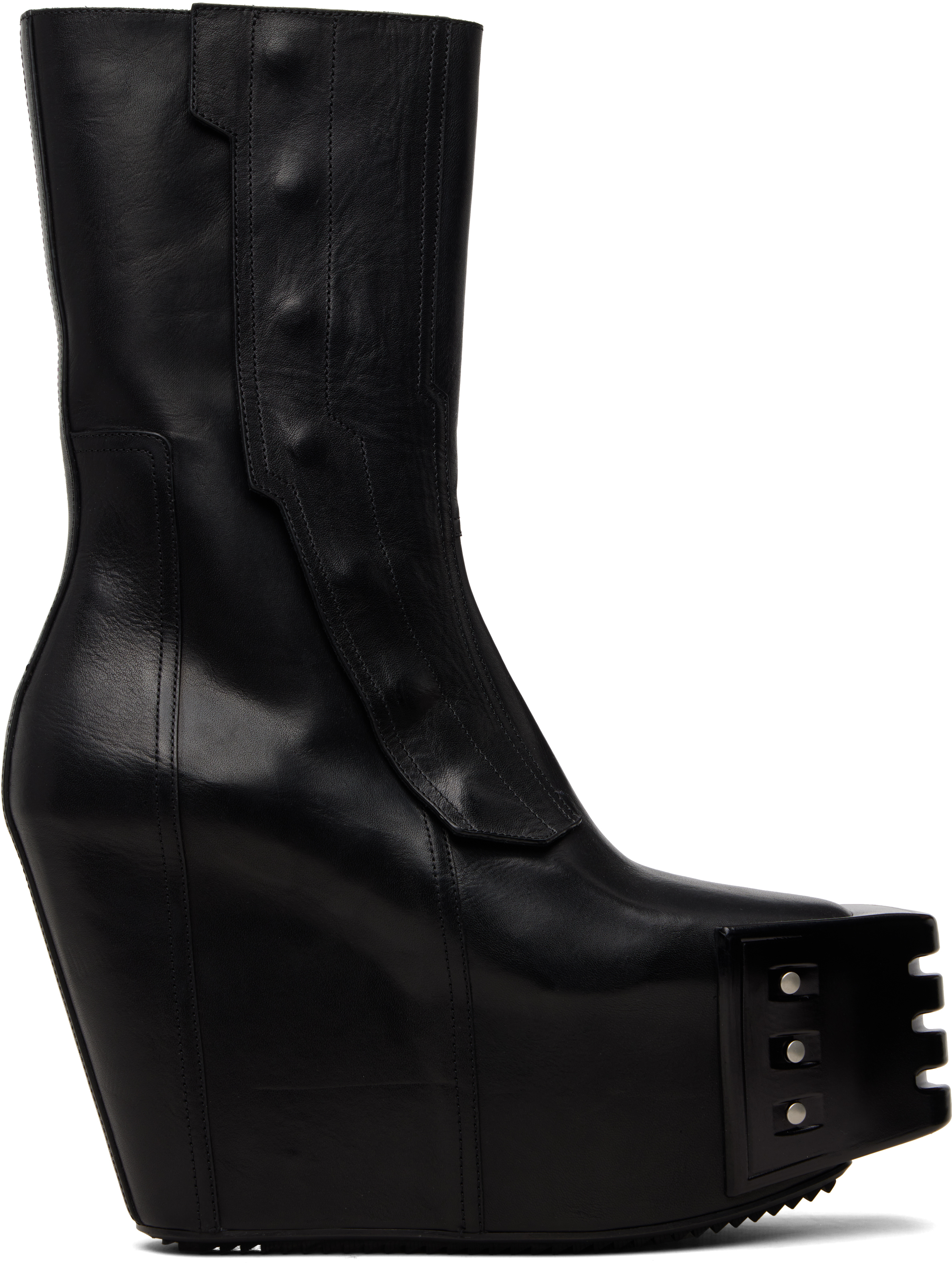 Rick Owens: Black Temple Grilled Moto Wedge Boots | SSENSE