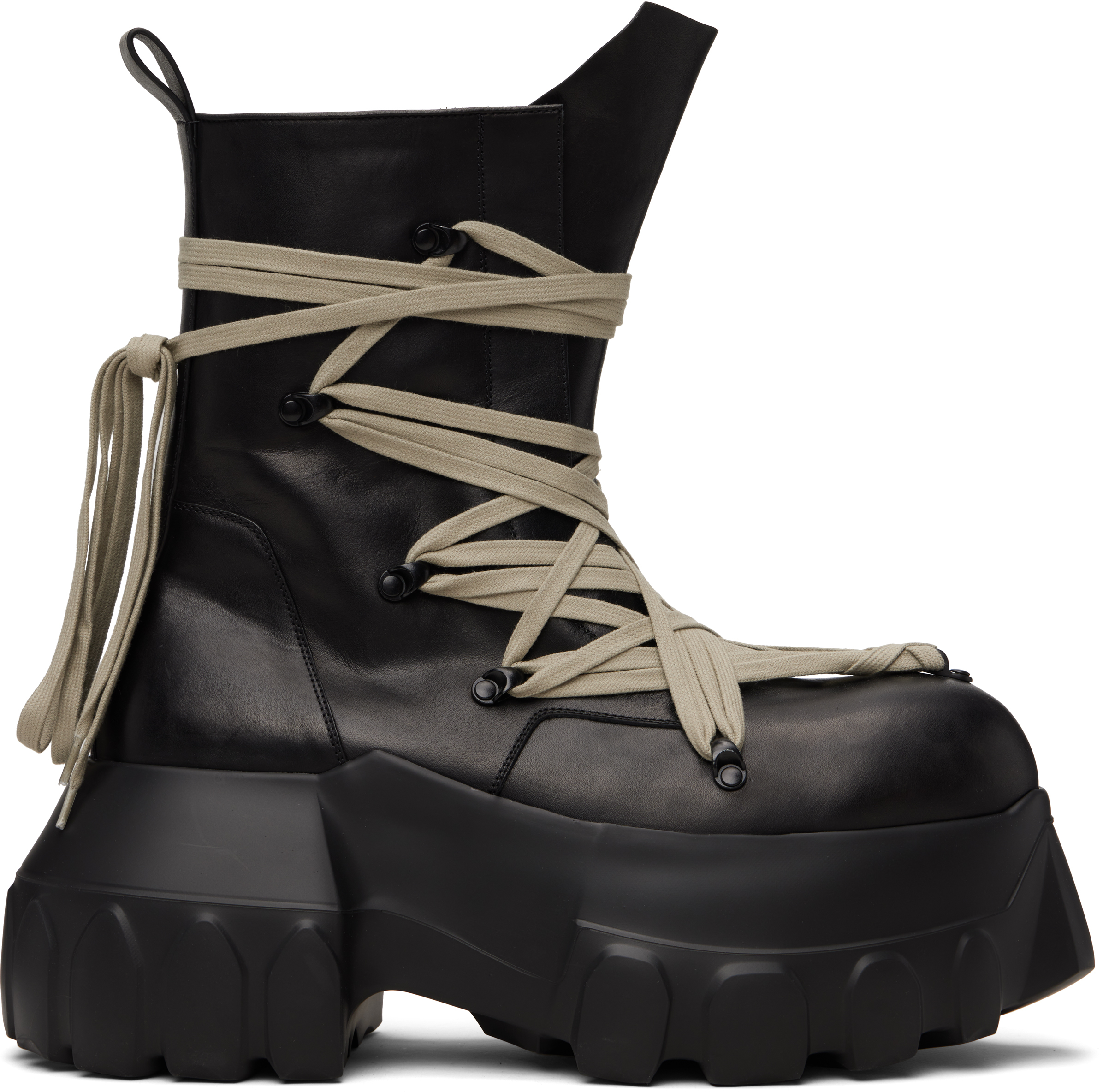 Rick Owens: Black Temple Megalaced Mega Tractor Boots | SSENSE