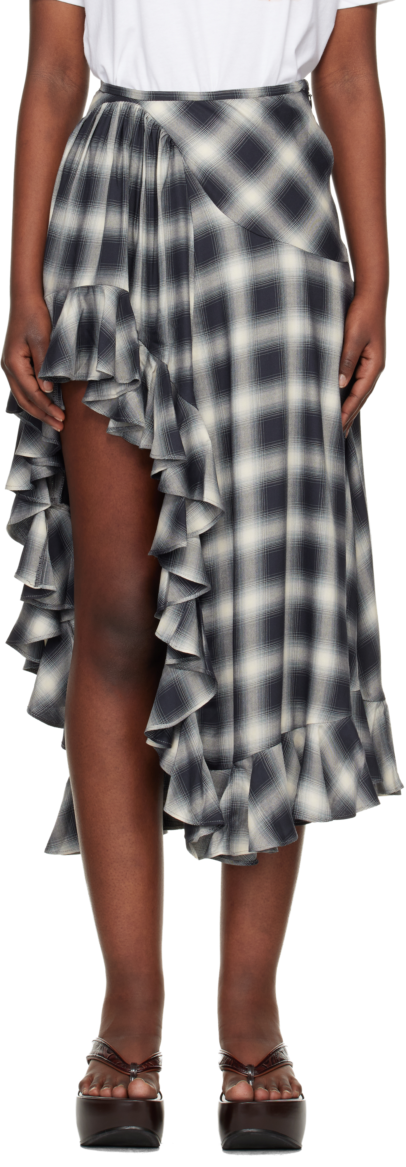 Black & White Lightweight Flannel Florist Midi Skirt by Collina 
