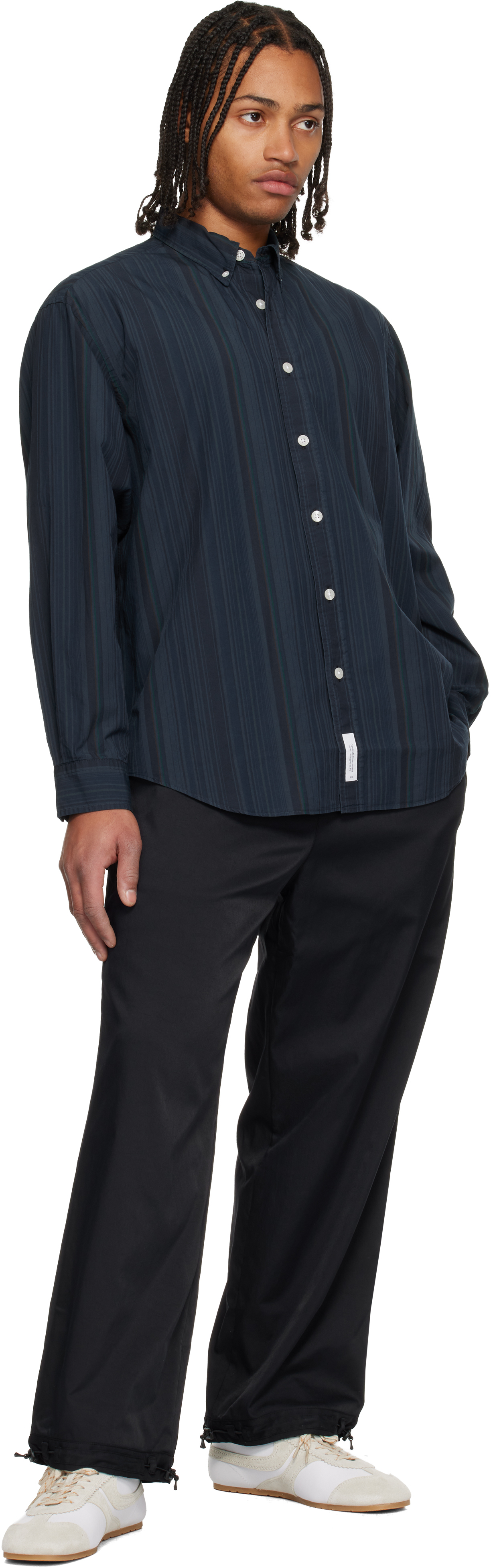 Wtaps Button-down Collar Striped Cotton-broadcloth Shirt In Blue