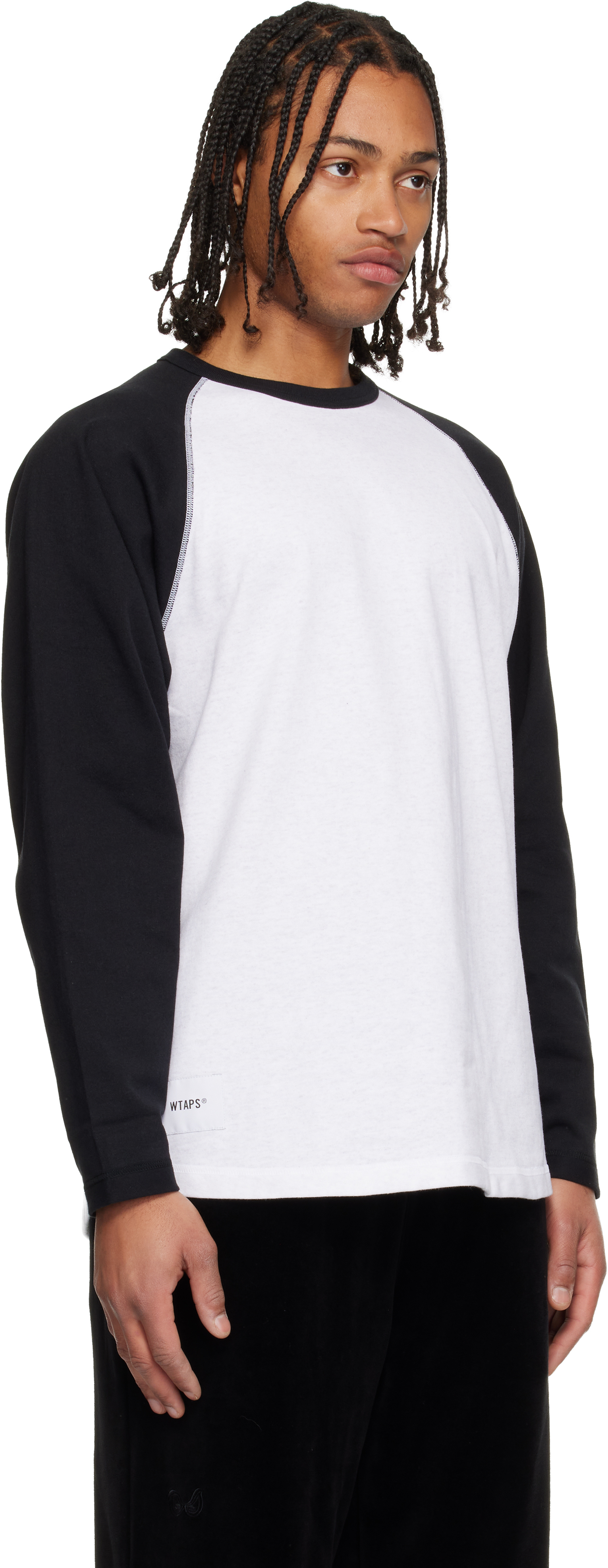 Wtaps Ian Logo-appliquéd Two-tone Cotton-jersey T-shirt In White