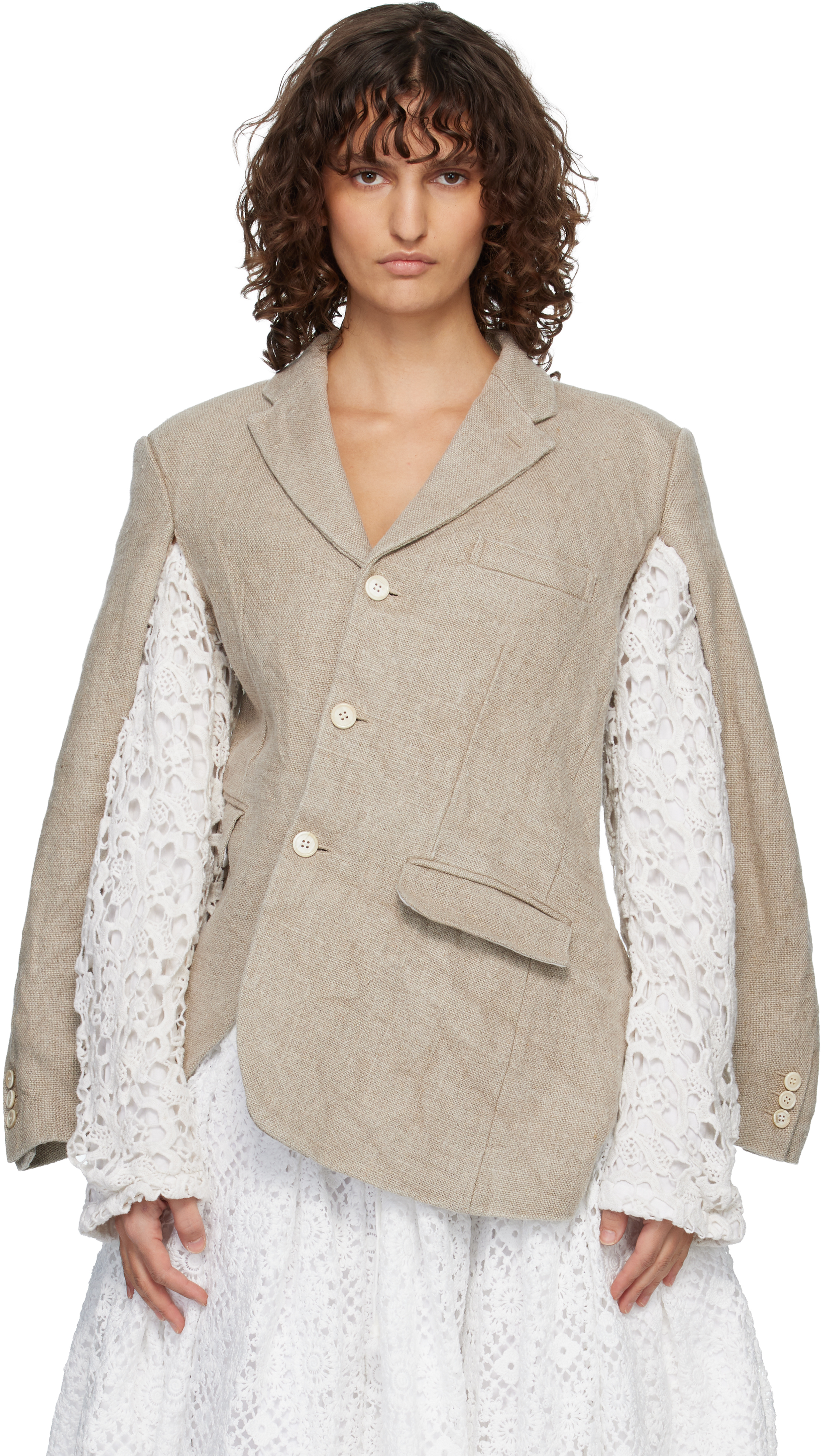 Comme Des Garçons Beige Linen Super Heavy Canvas & Cotton Lace Blazer