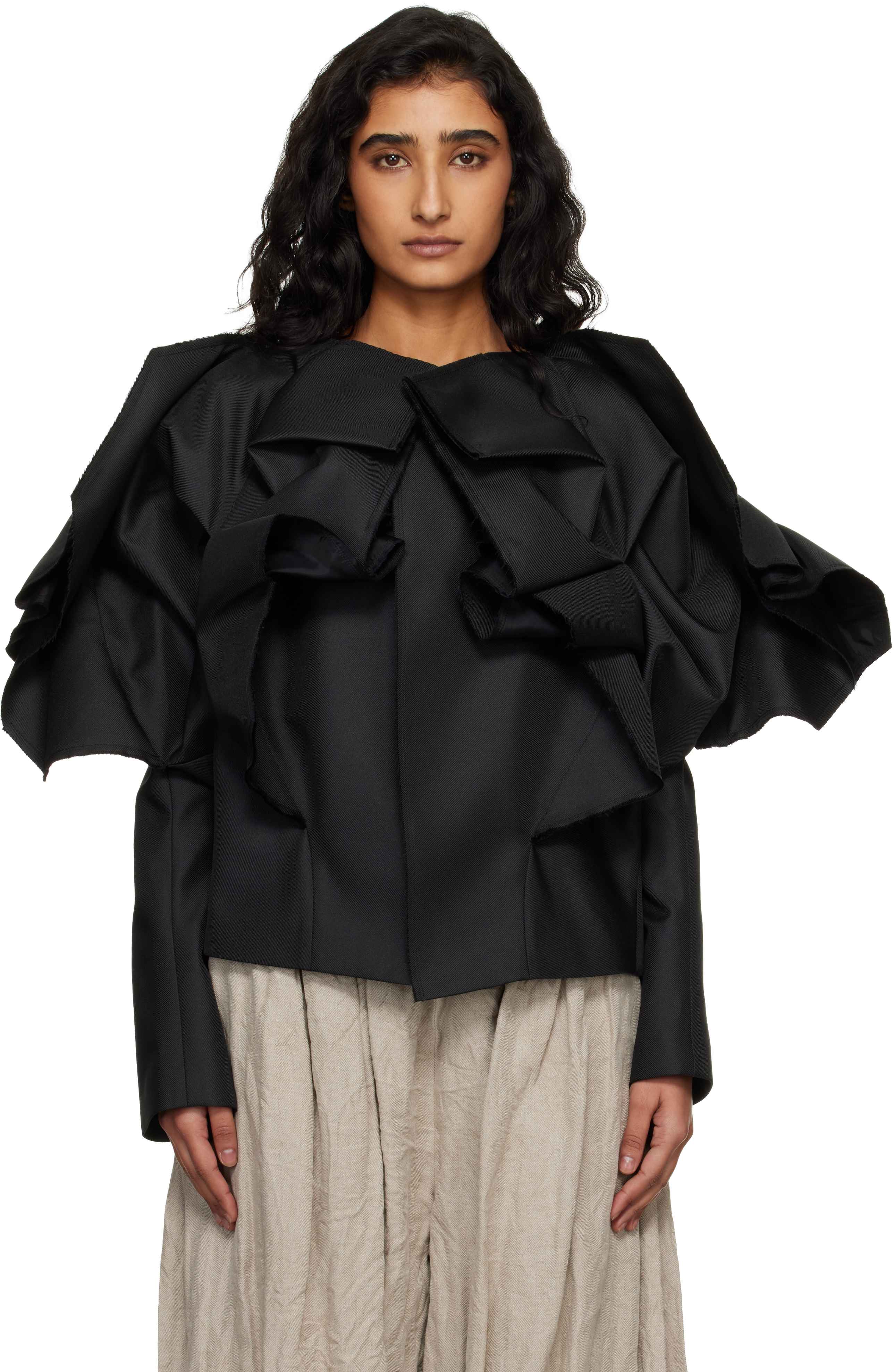 Comme des Garçons: ブラック Ruffled ジャケット | SSENSE 日本