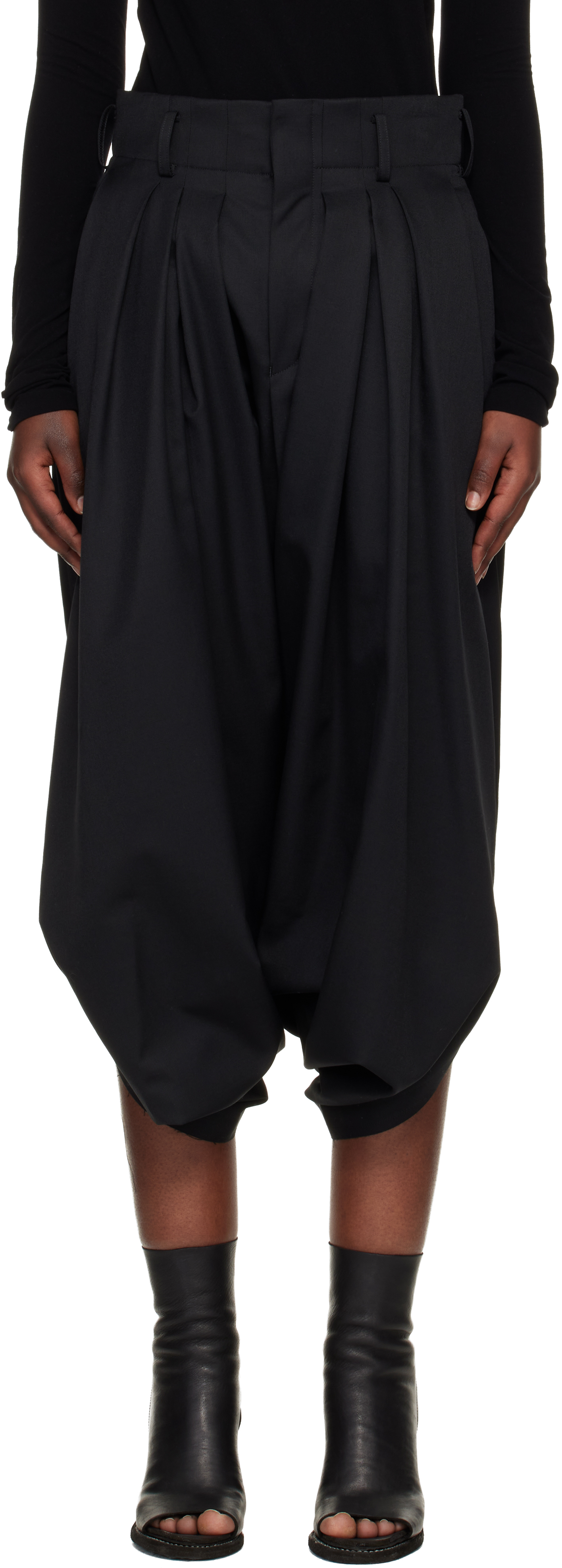 black comme des garcons ポリエステル　トラウザーズパンツ Comme des Garçons: ブラック ポリエステル ウール ギャバジン