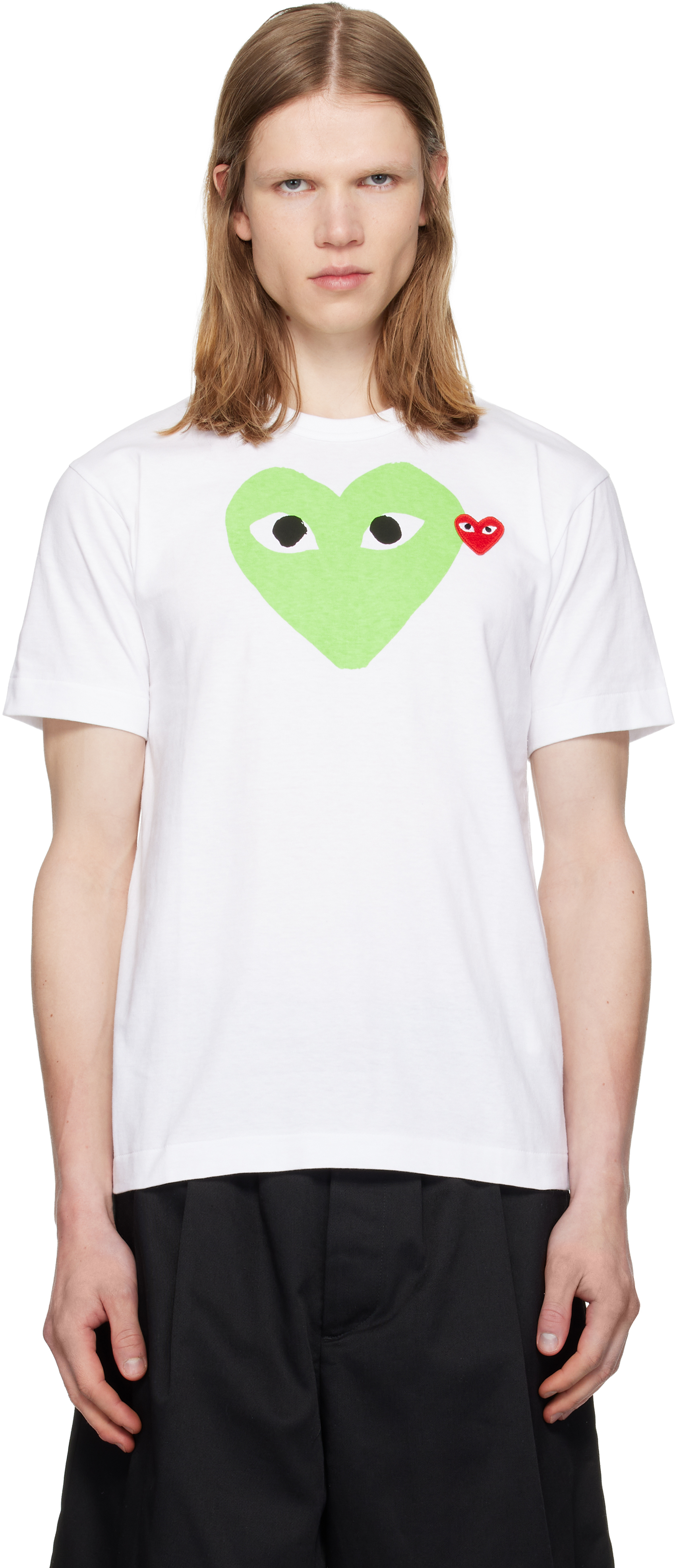 COMME des GARÇONS PLAY: White 'Green Heart' T-shirt | SSENSE Canada