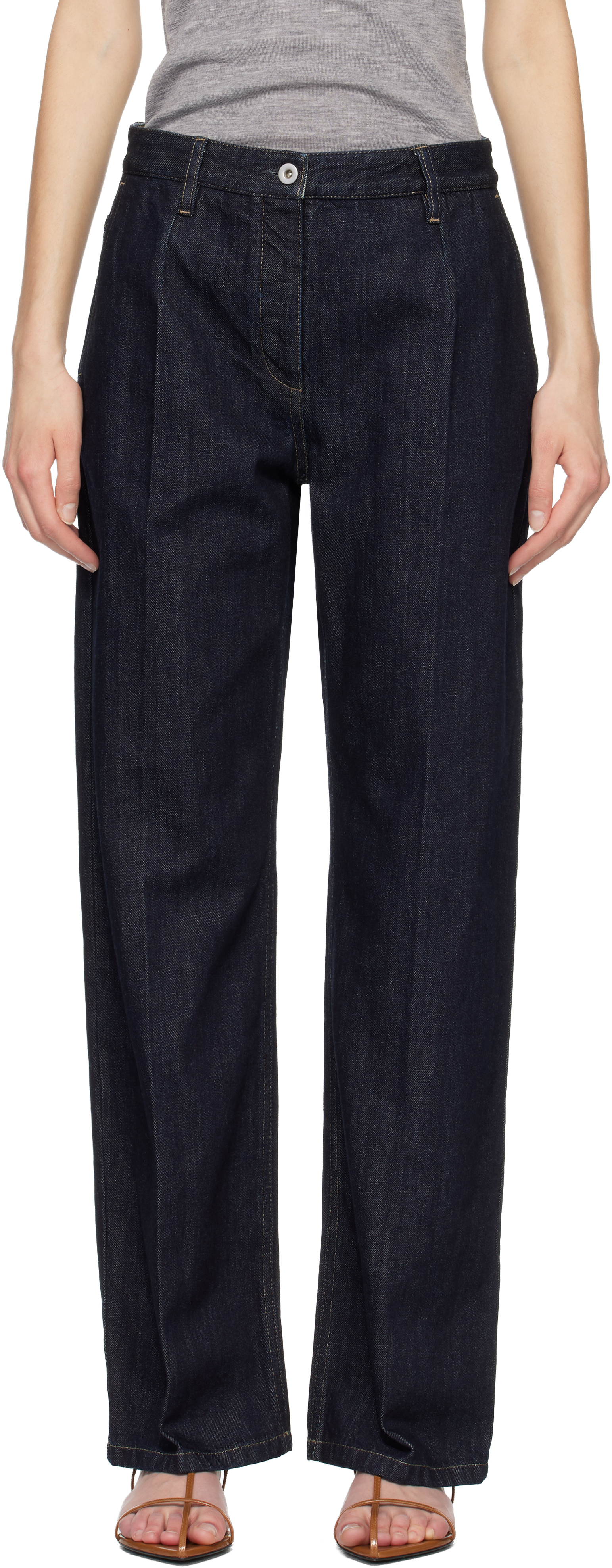 Navy Straight Leg Jeans by Jil Sander on Sale
