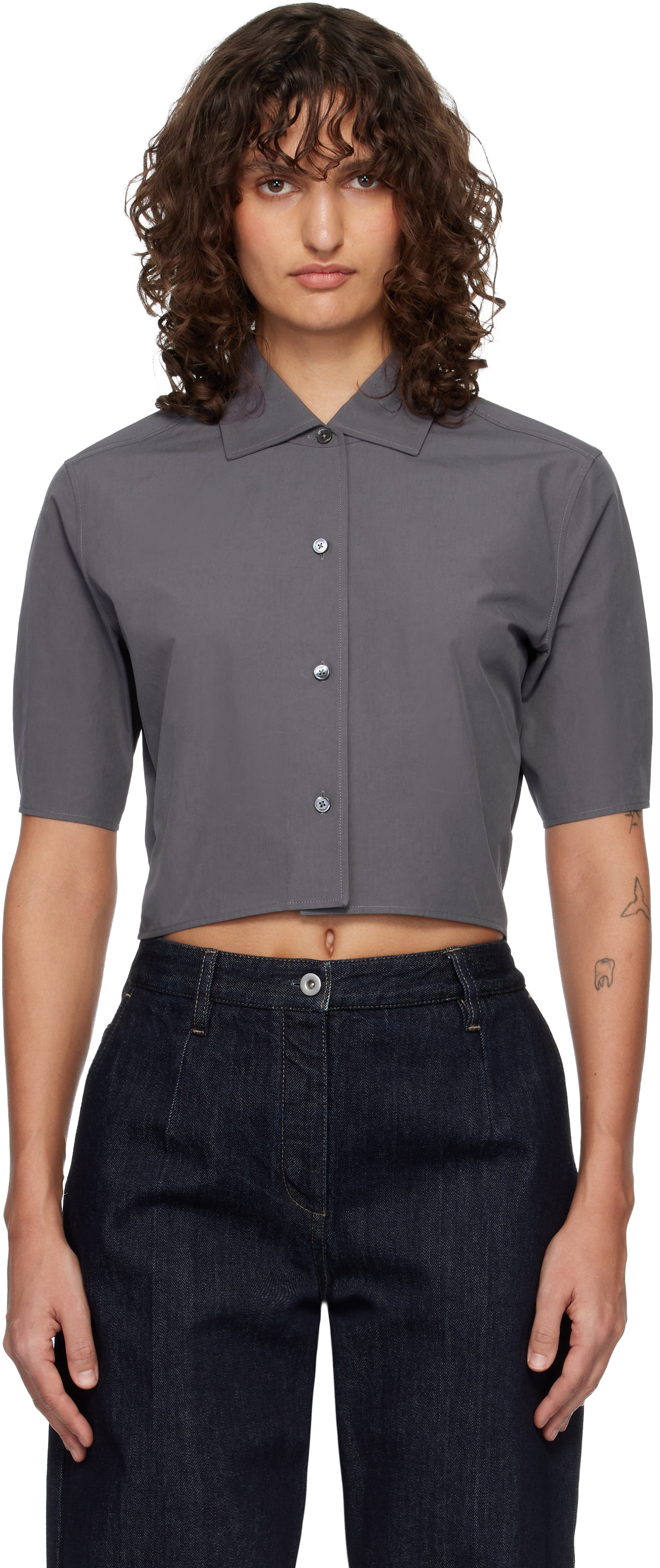 Jil Sander: Gray Technical Faille Shirt | SSENSE