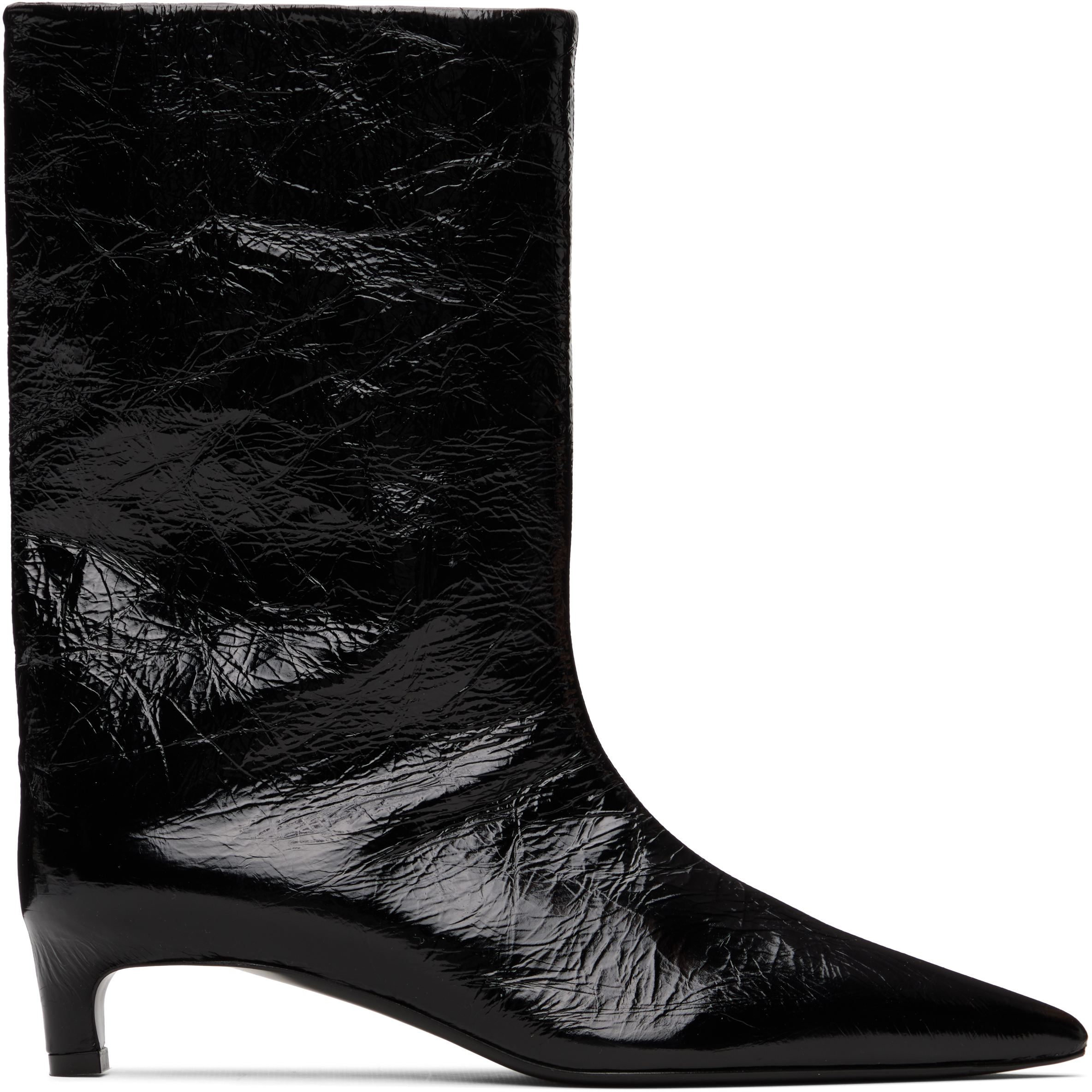 Black Crinkled Calfskin Boots by Jil Sander on Sale