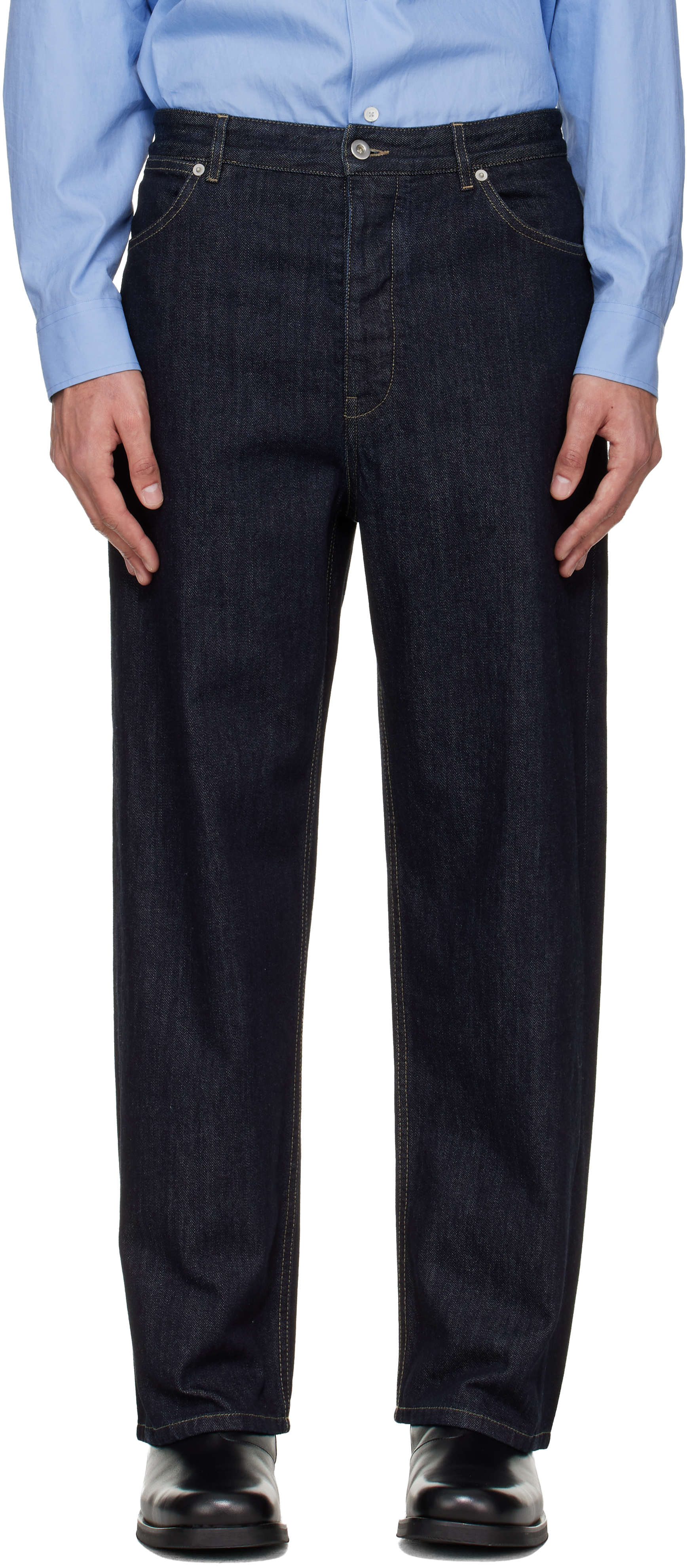 Jil Sander Navy Contrast Stich Jeans