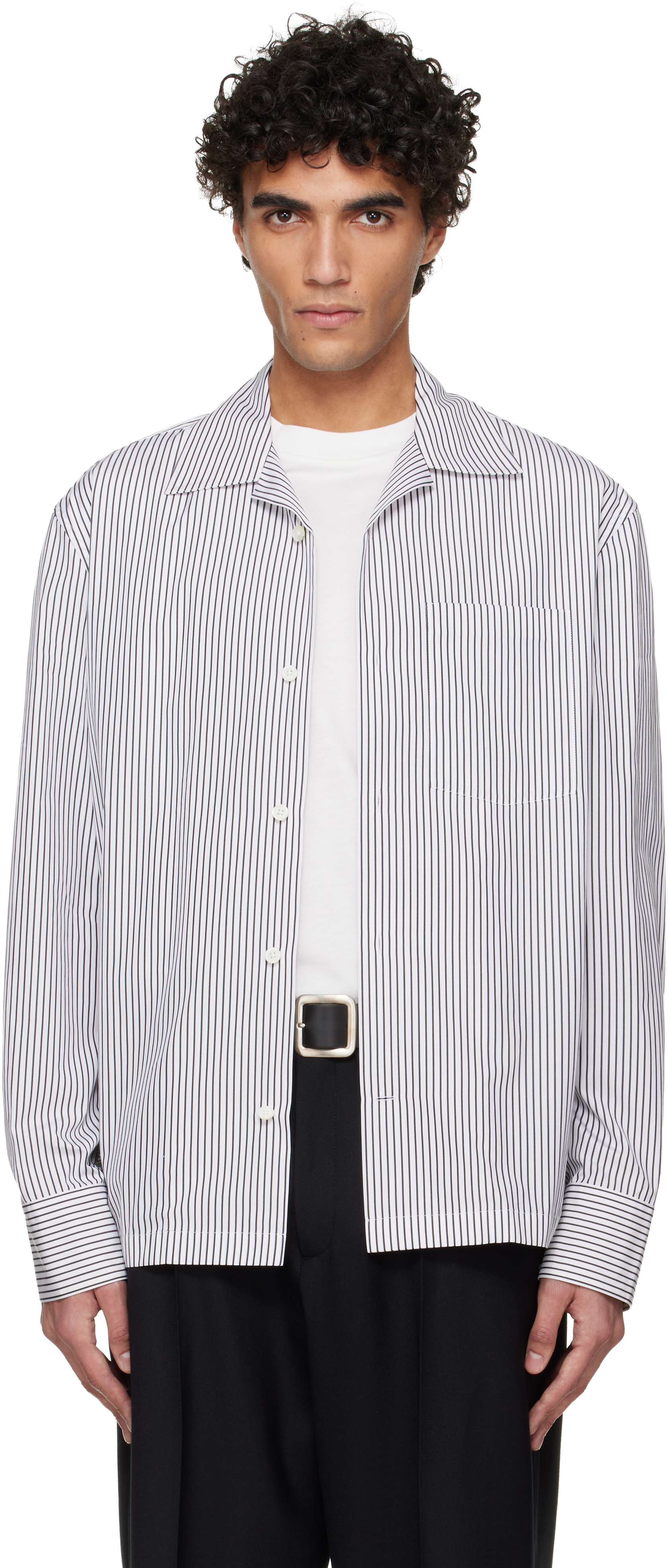 Jil Sander: ホワイト＆ブラック ライトウェイト コットン シャツ