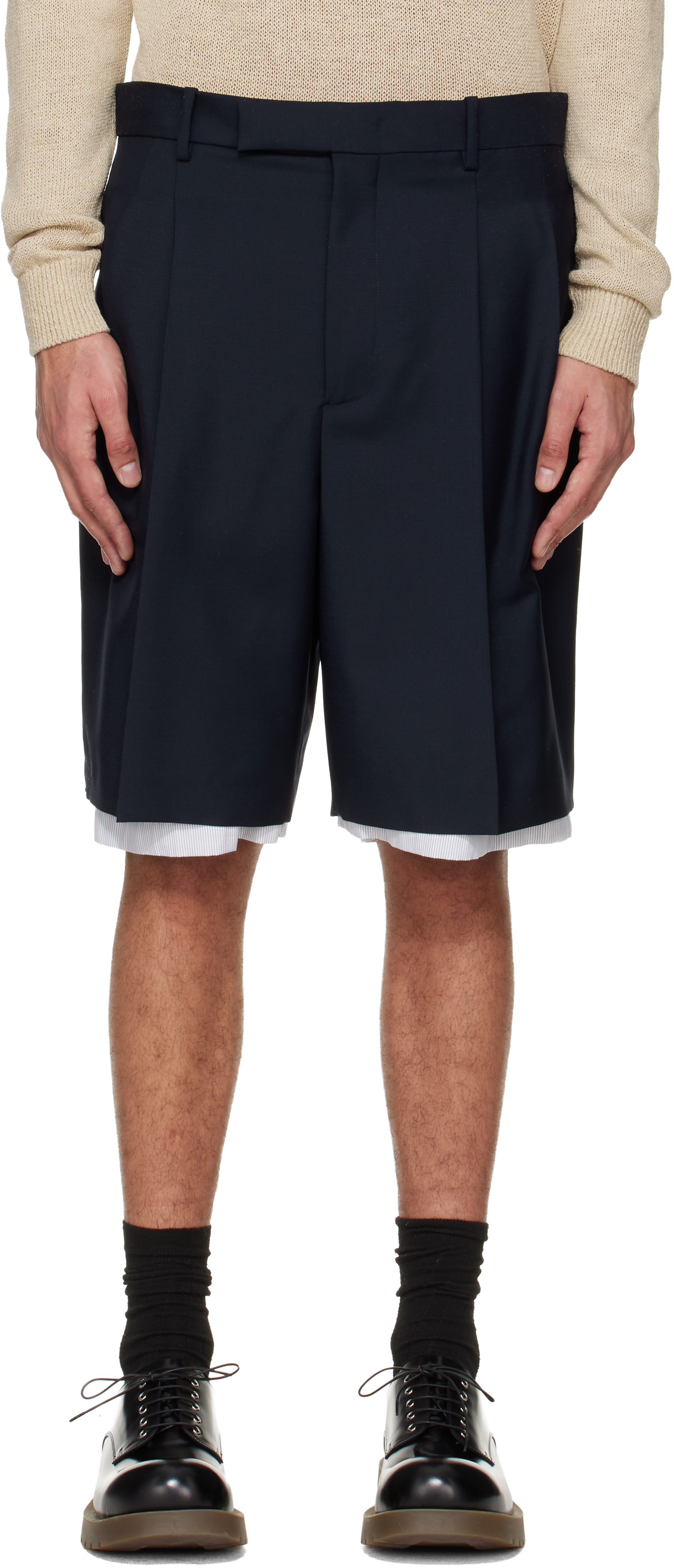 JIL SANDER ショートパンツ Jil Sander: ネイビー ウール キャンバス ショートパンツ | SSENSE 日本