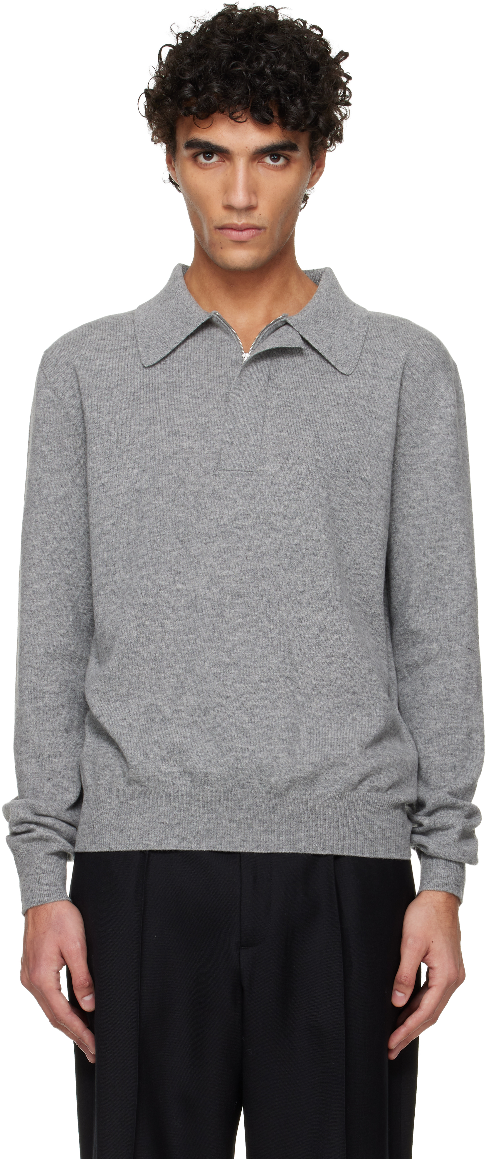 Jil Sander Gray Lightweight Wool Polo