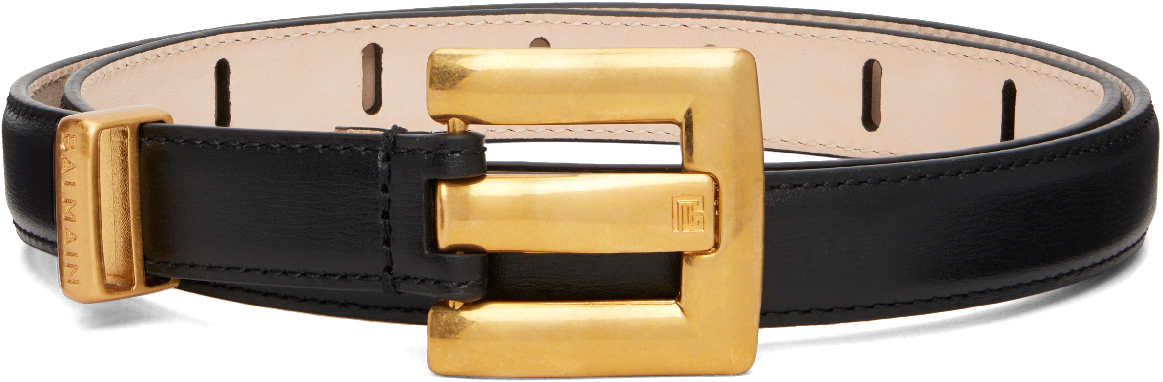 balmain black and gold belt Balmain Girls Varnished Leather Belt in Black main image 2